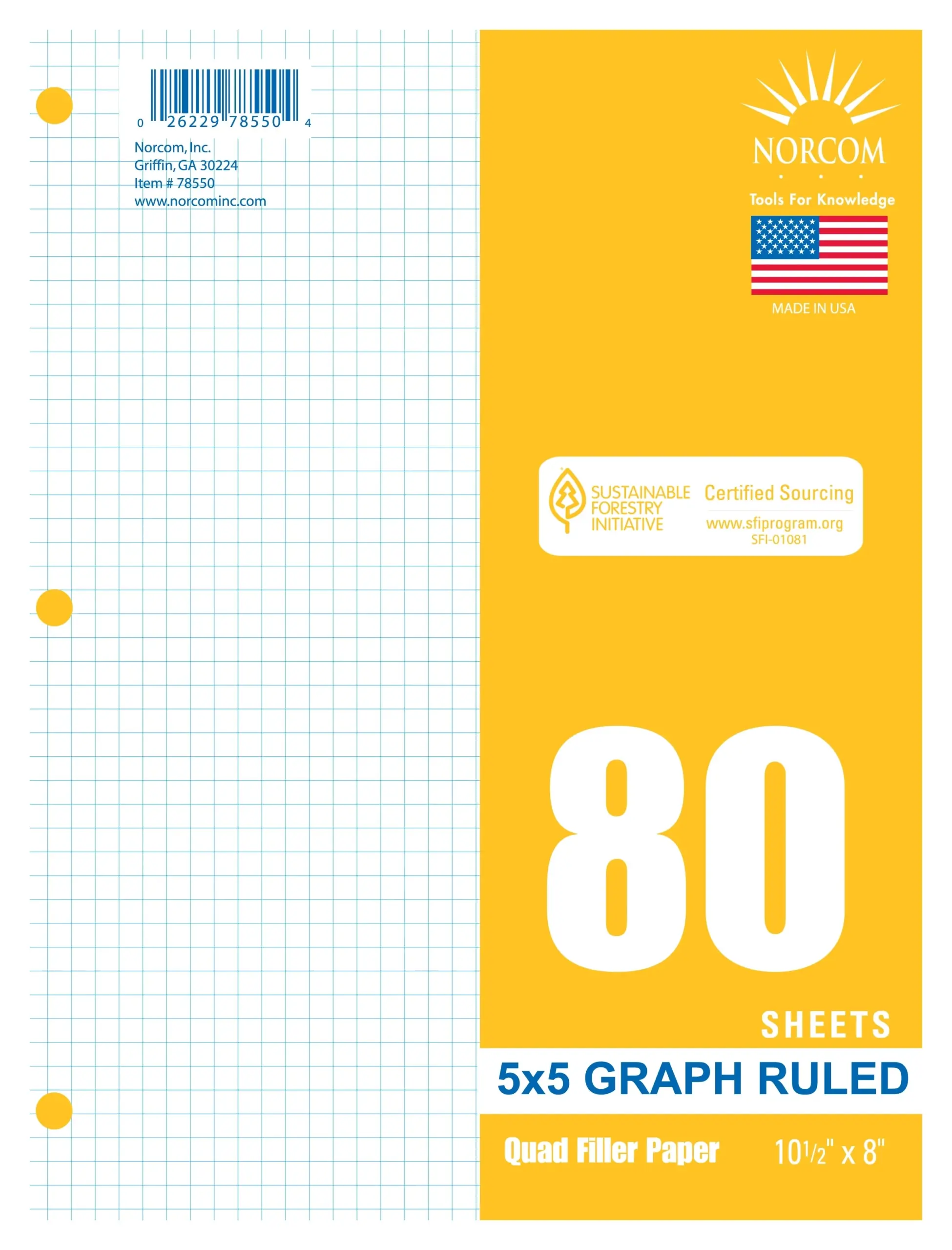 Norcom Graph Ruled Filler Paper 5x5 80 Sheets 8 X 10 5 3 Hole 