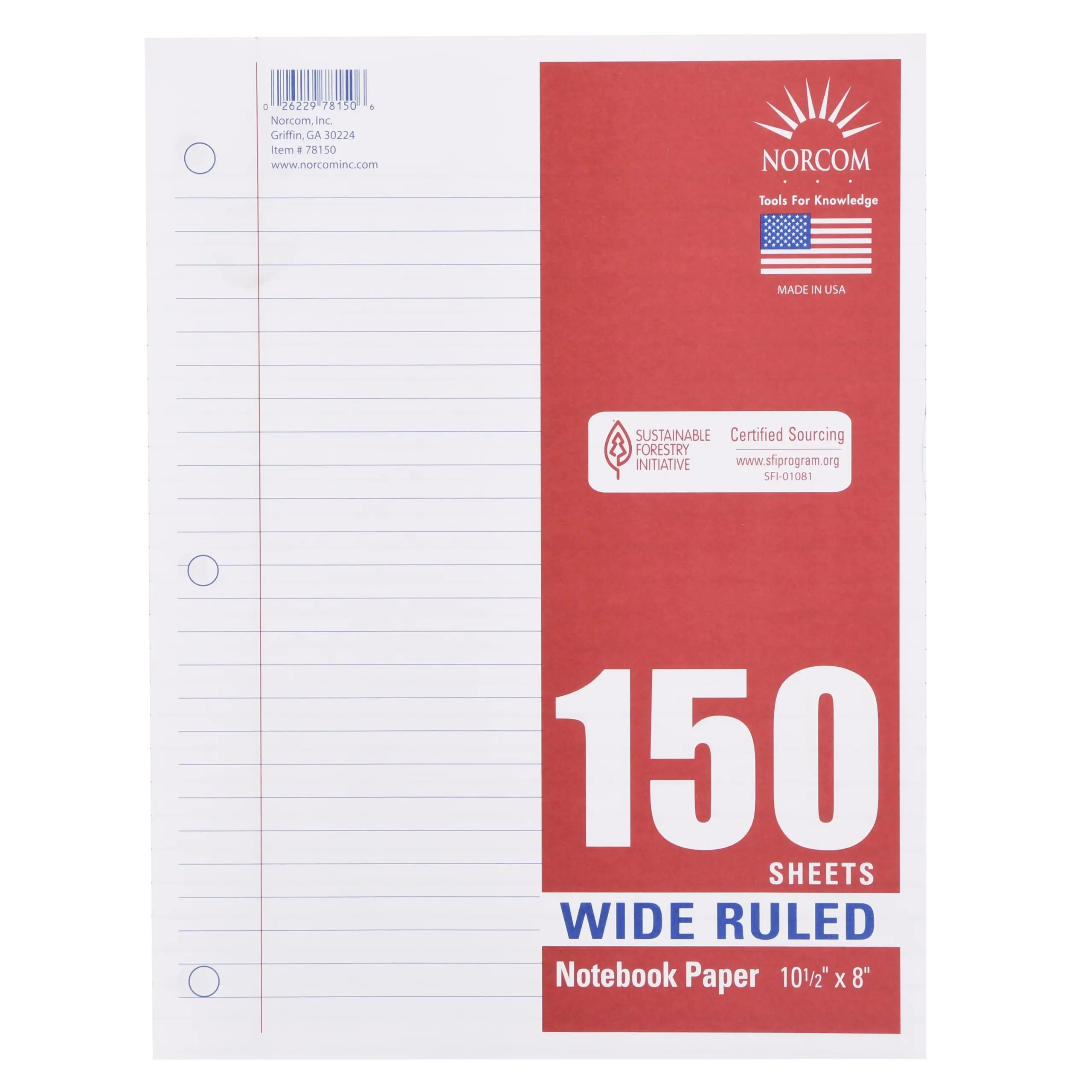 Norcom Wide Ruled Filler Paper 150 Pages 8 X 10 5 3 Hole 