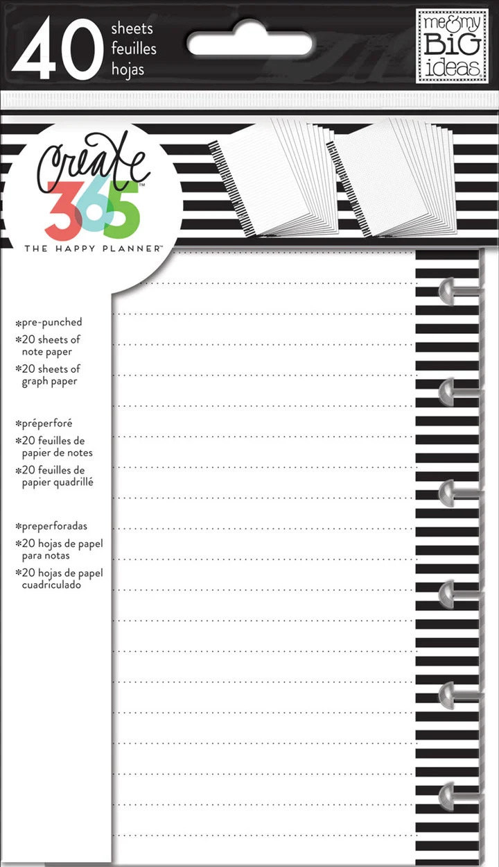 Note amp Graph Paper B amp W Stripes Mini Happy Planner
