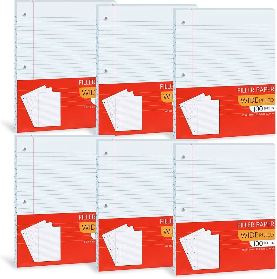 Notebook Paper Wide Ruled Loose Leaf Notebook Paper Lined Filler Paper For 3 Ring Binders 26 7 X 20 3 Cm For Students College School 