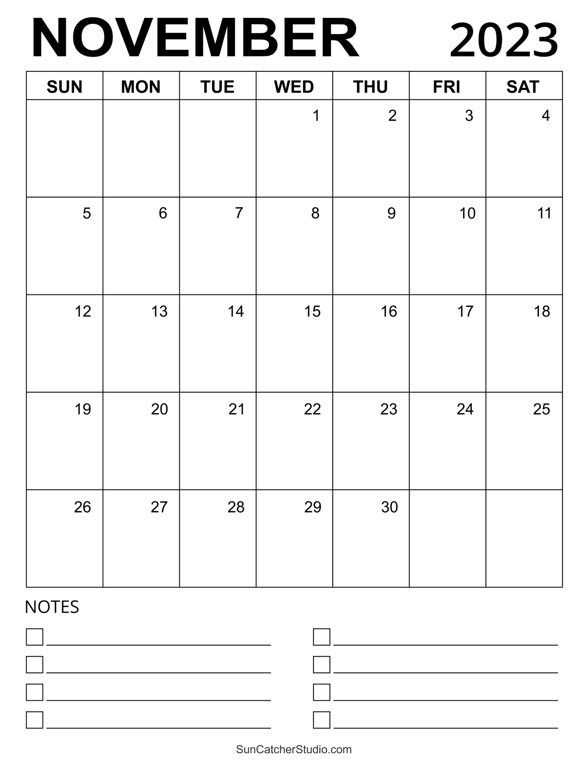 Printable November Calendar Grid