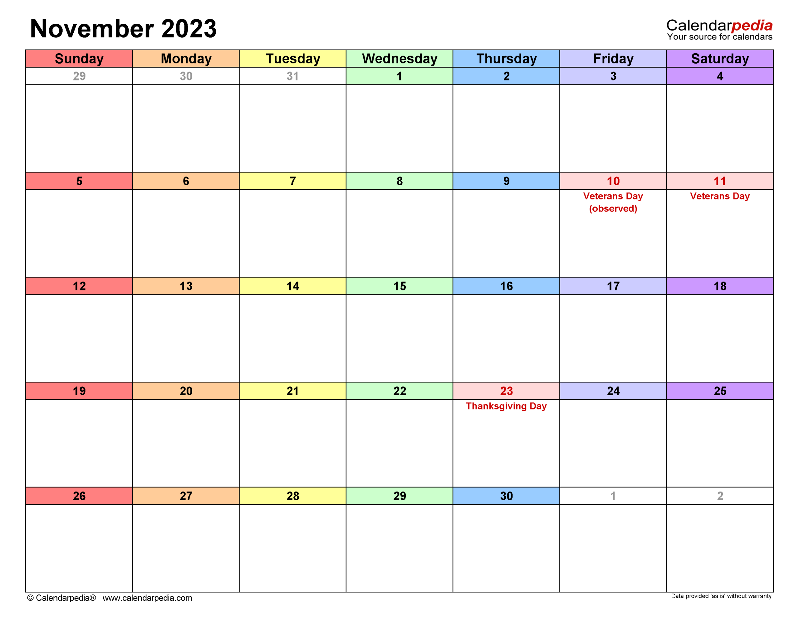 November 2023 Calendar Templates For PDF Excel And Word