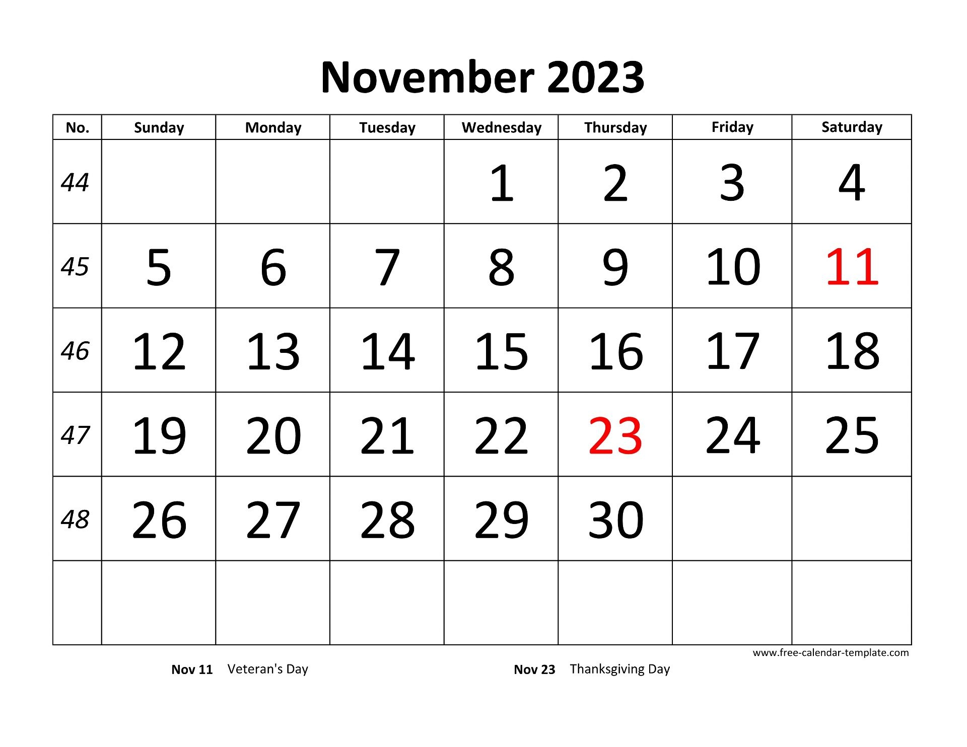 November 2023 Free Calendar Tempplate Free calendar template