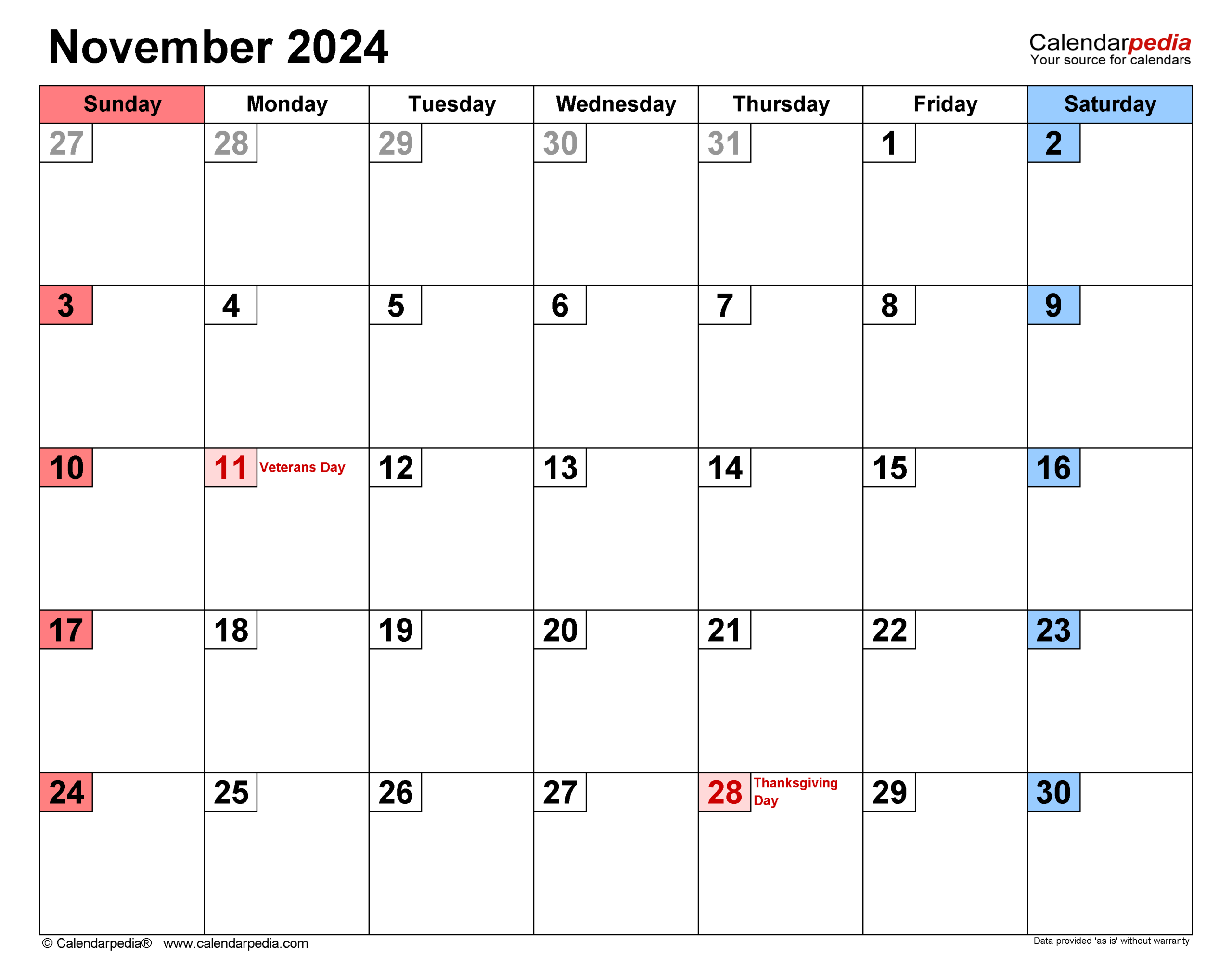 Printable Box Calendar For November
