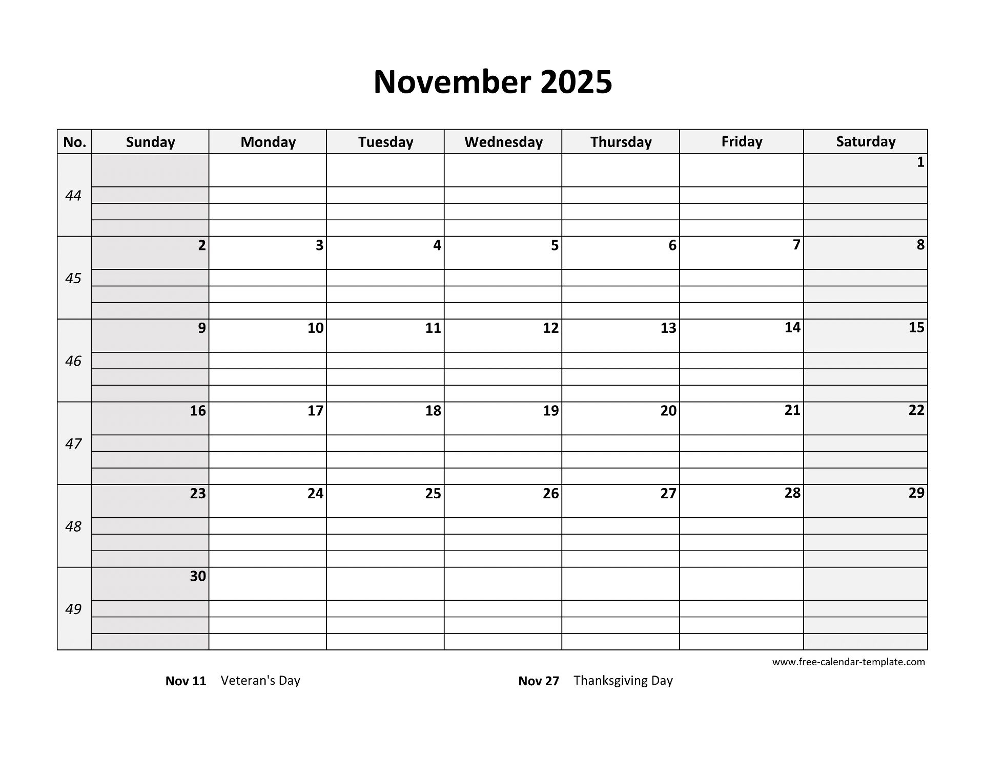 November 2025 Calendar Free Printable With Grid Lines Designed 