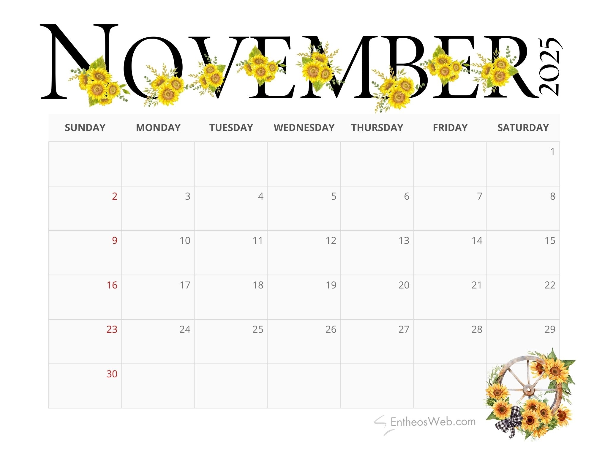 Free Cute November Printable Calendar