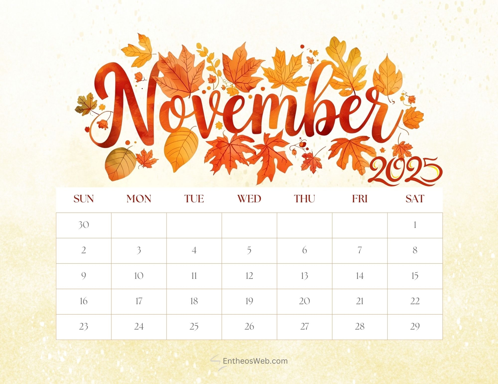 November 2025 Calendar Free Printables EntheosWeb