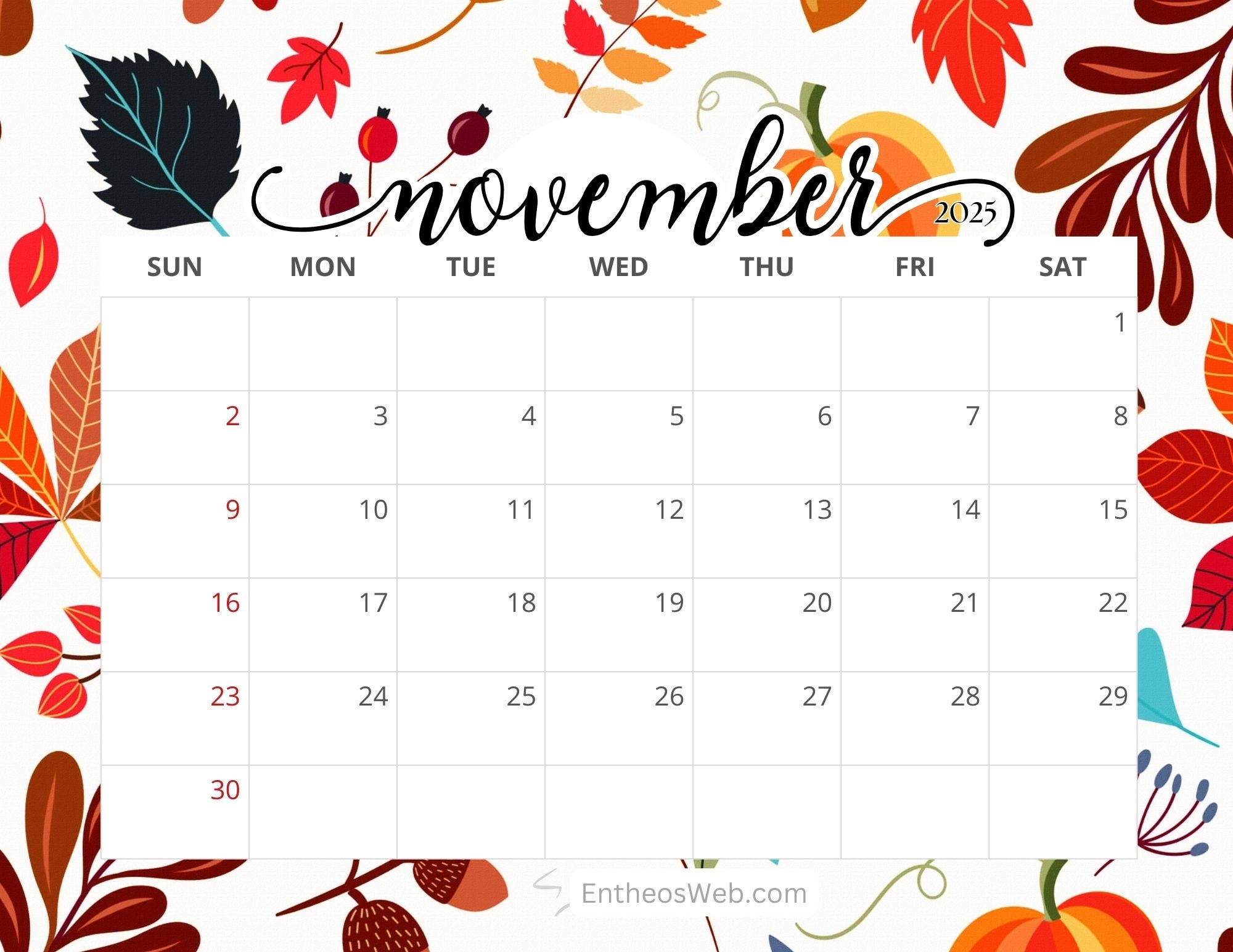 November 2025 Calendars EntheosWeb