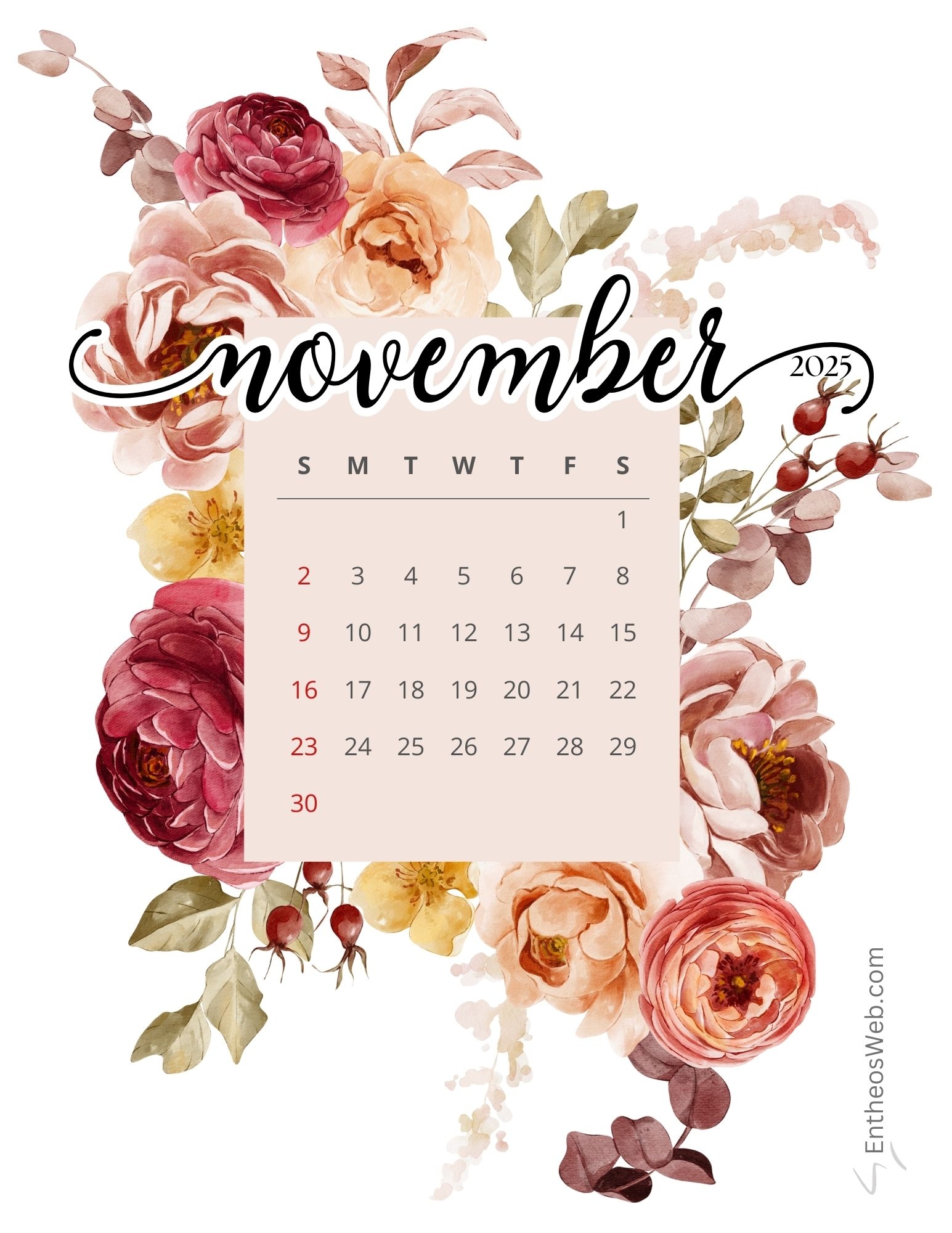 Printable Calendar November 20