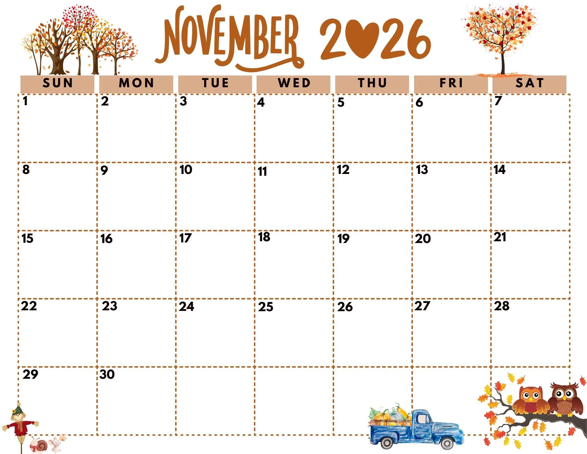 November 2026 Calendar digital Printable Etsy