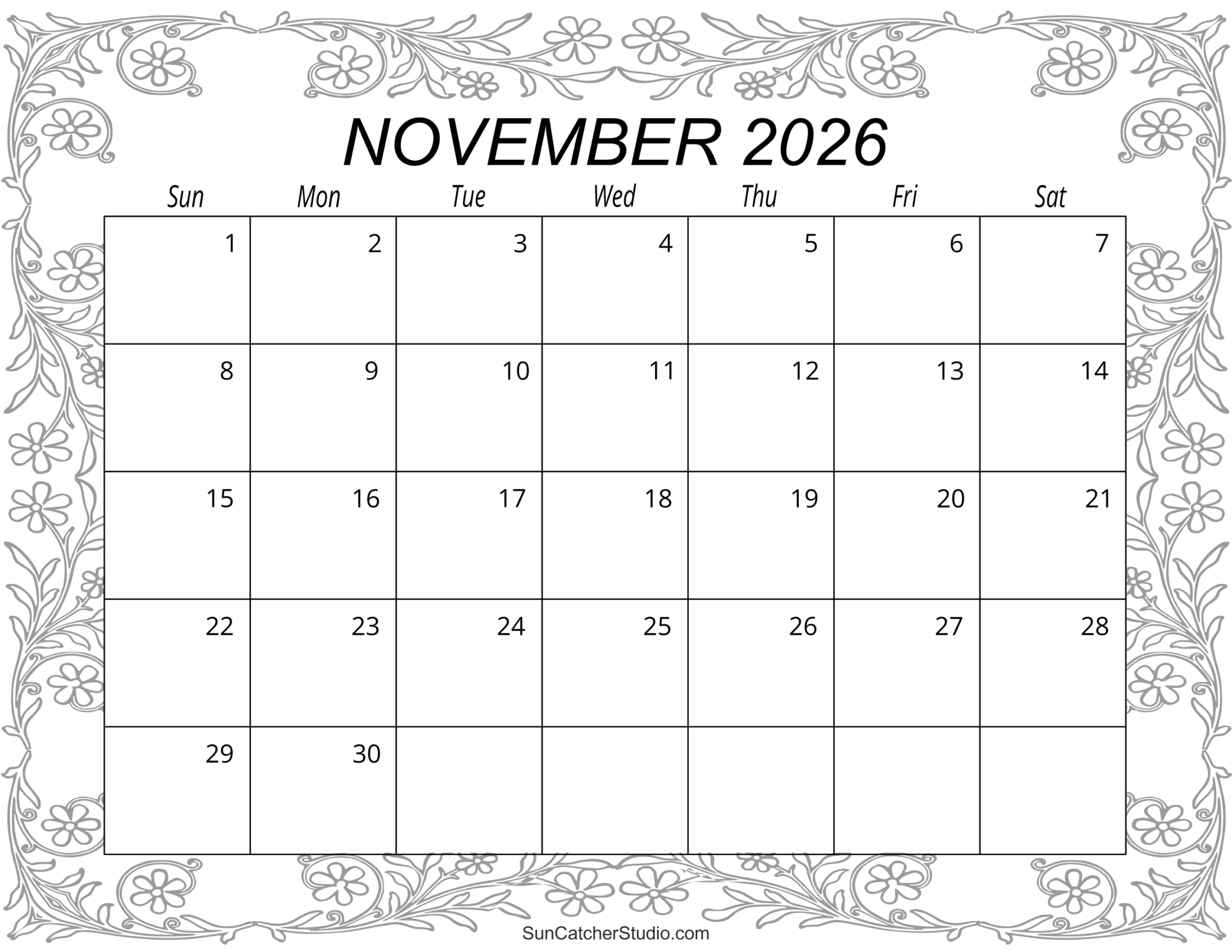 November 2026 Calendar Free Printable Free Printables 