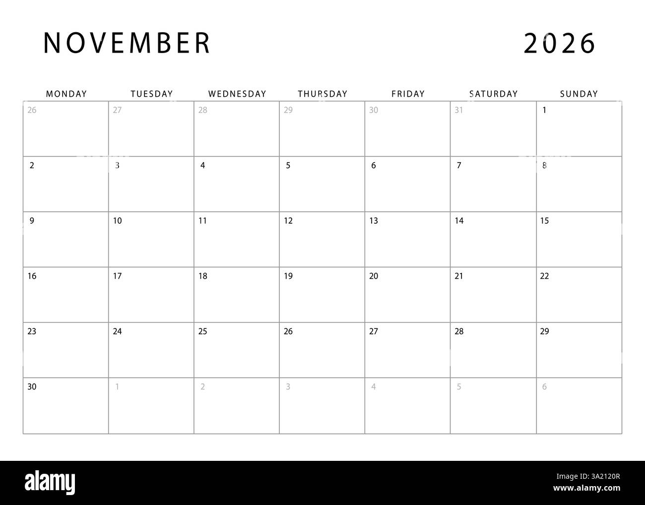 Nov 2026 Blank Calendar Printable