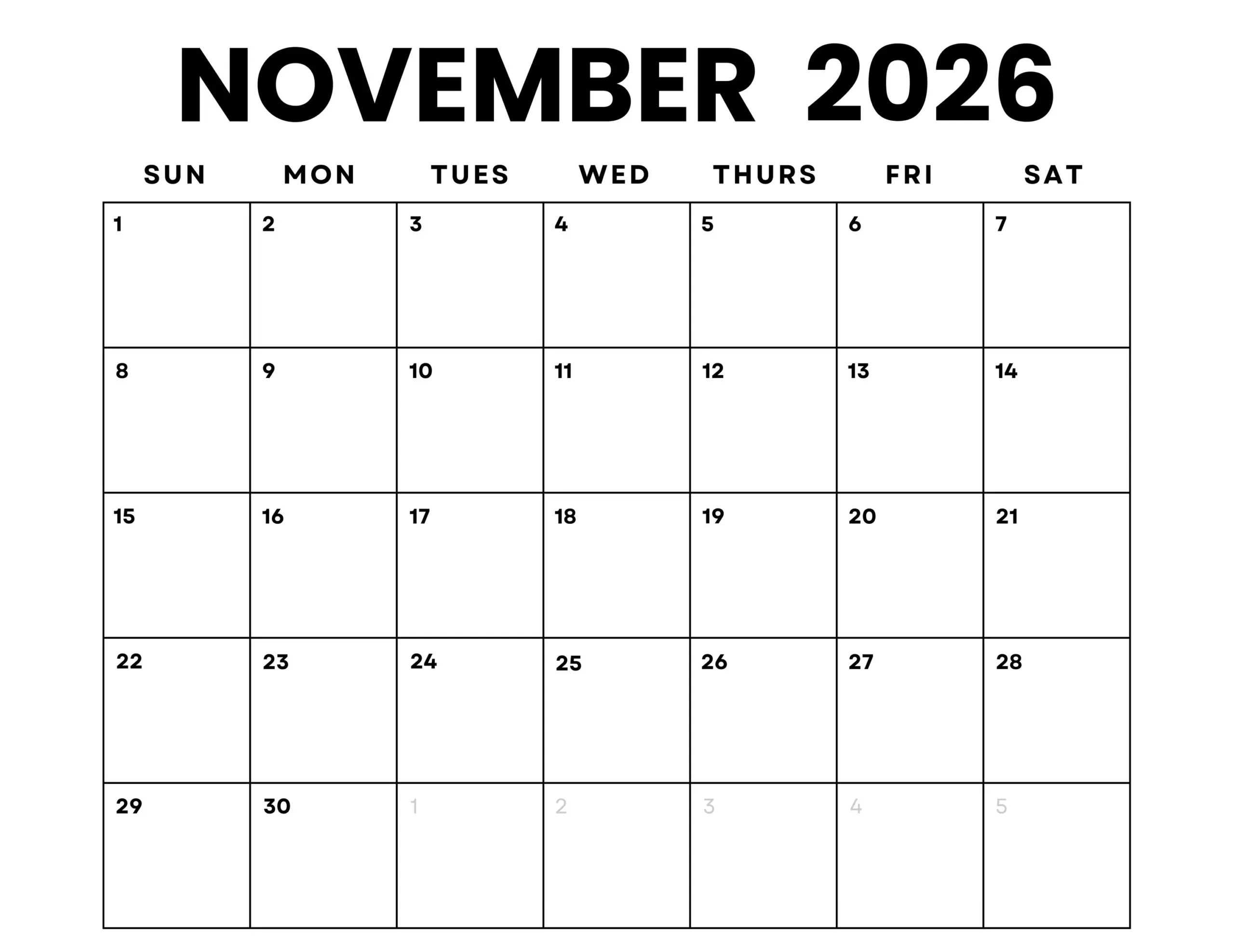 Printable Calendar November 2026 Australia
