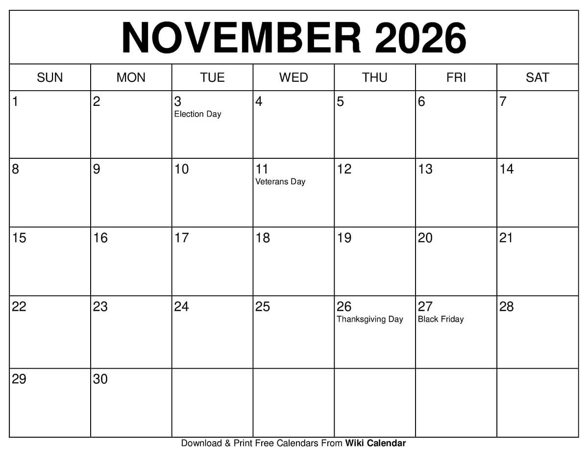 November 2026 Calendar Printable Templates amp More