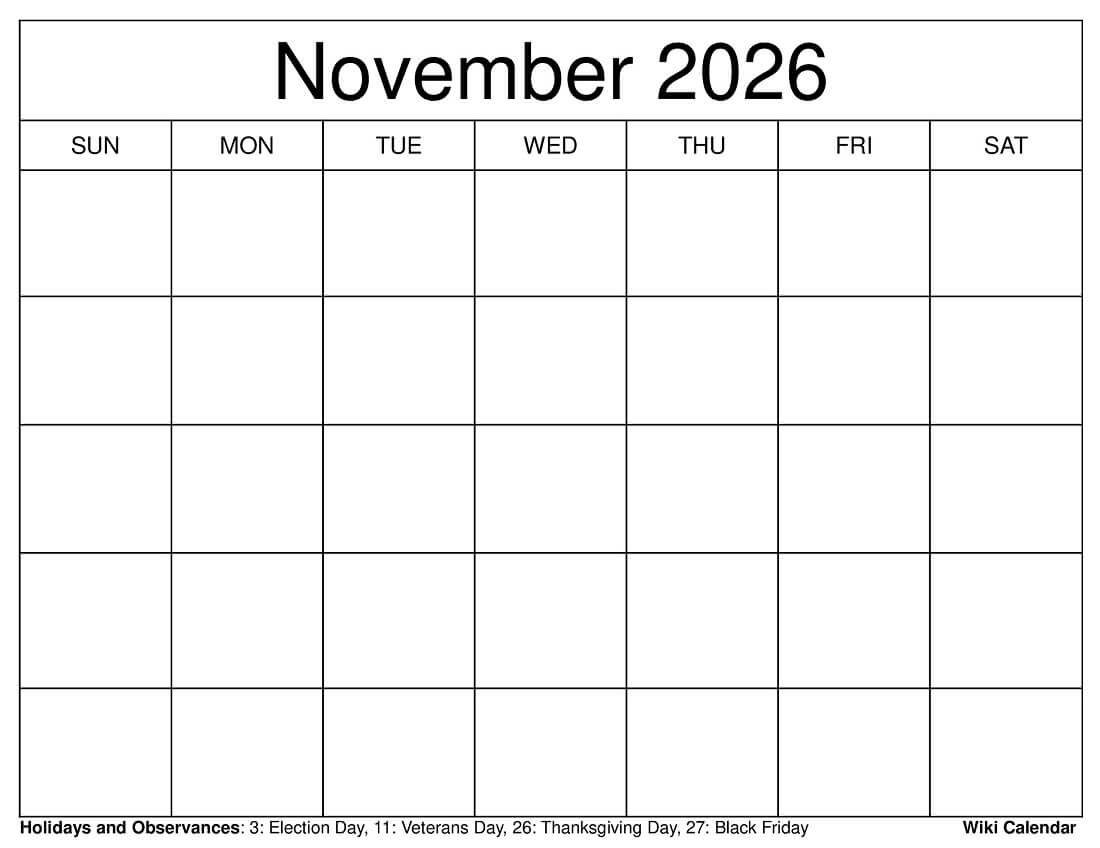 November 2026 Calendar Printable Templates amp More