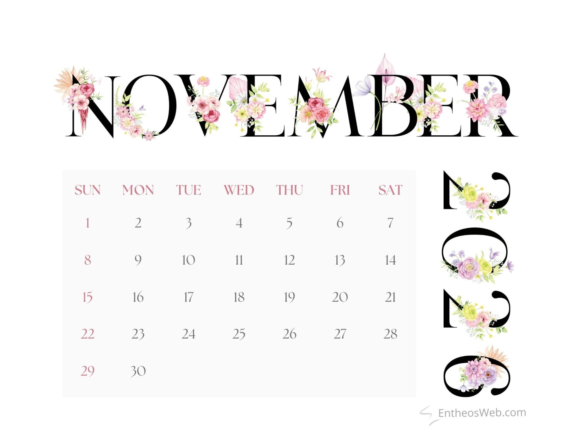 November 2026 Calendar Printables EntheosWeb