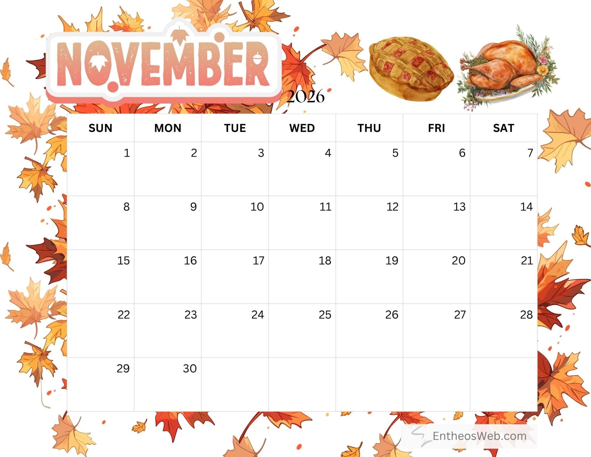 November 2026 Calendar Printables EntheosWeb