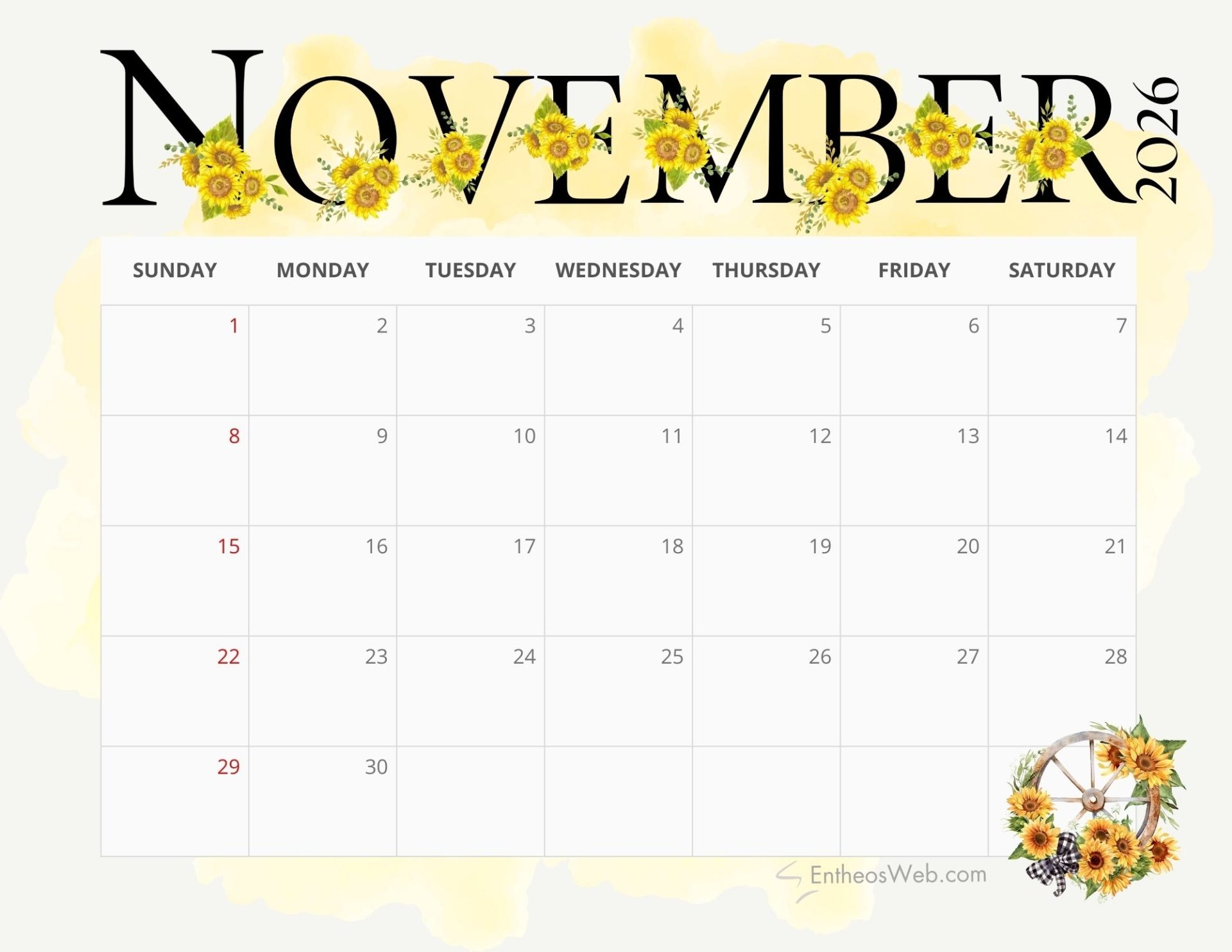 November 2026 Calendar Printables EntheosWeb
