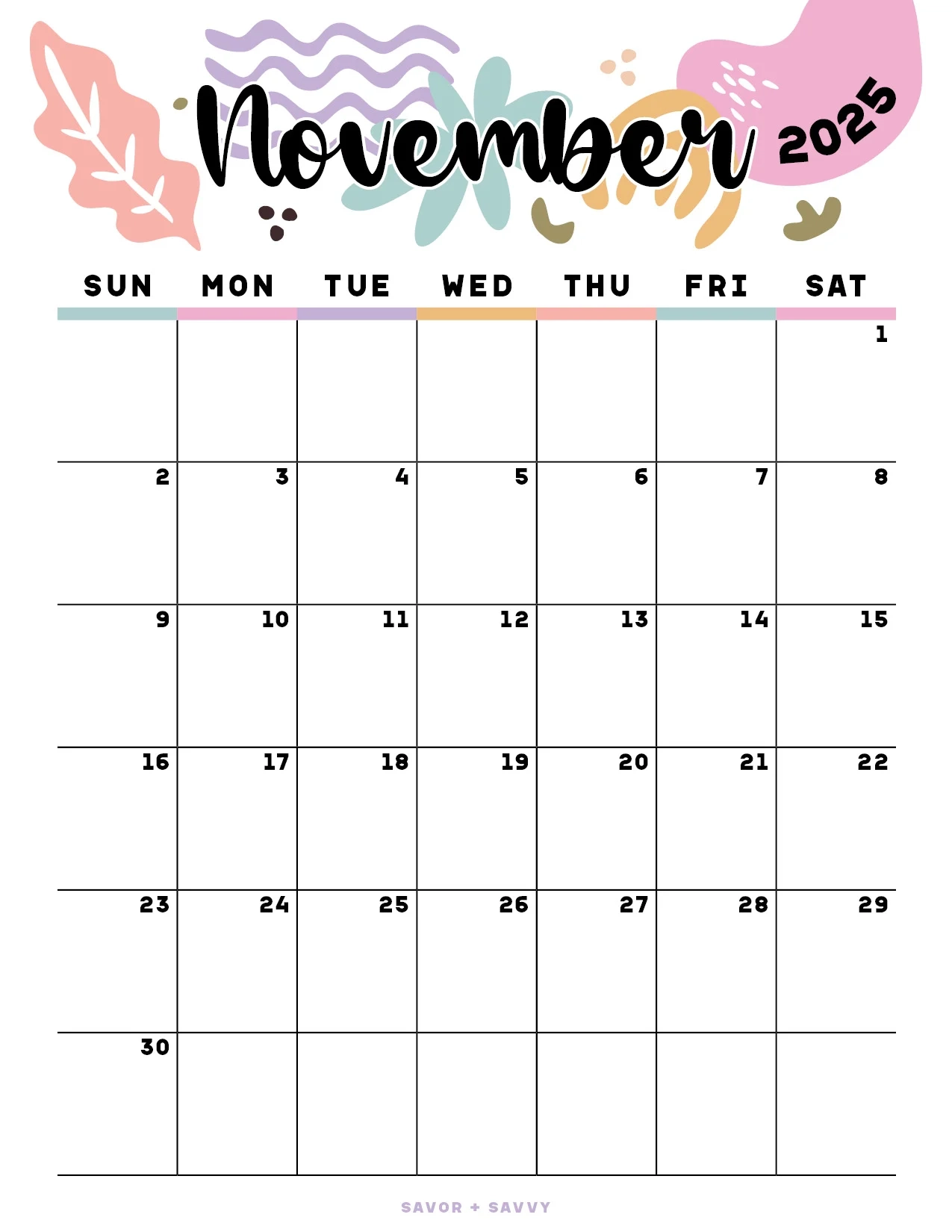 Printable November 2026 Calendar Bold Print