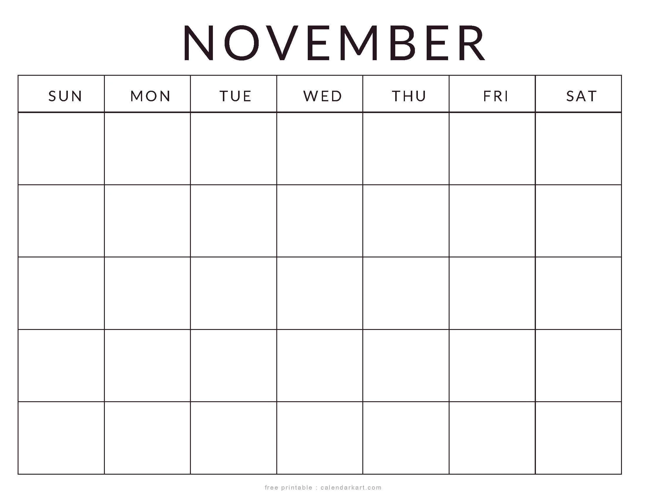 Printable Calendar November 2026 Excel