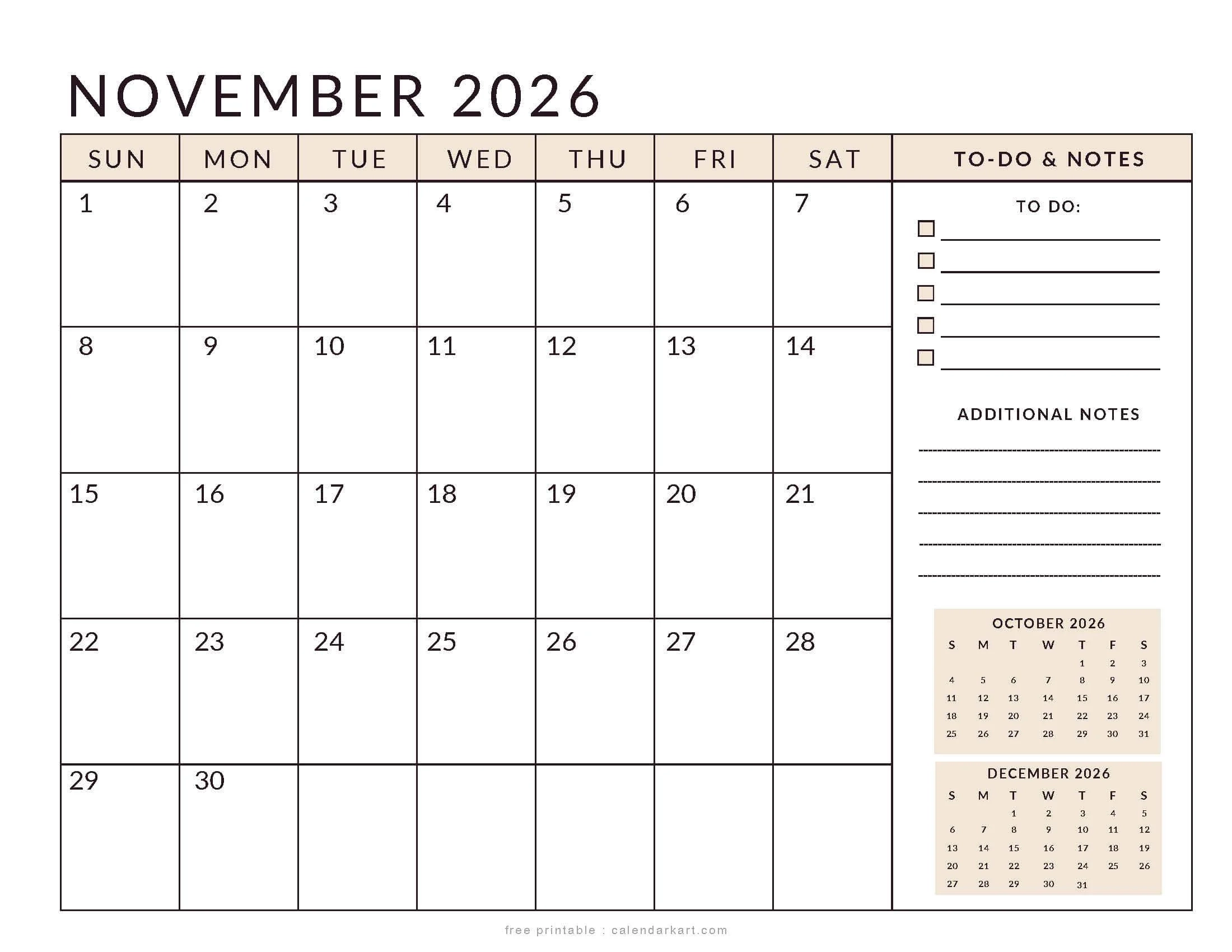November 2026 Calendar Templates Free Printable PDFs CalendarKart