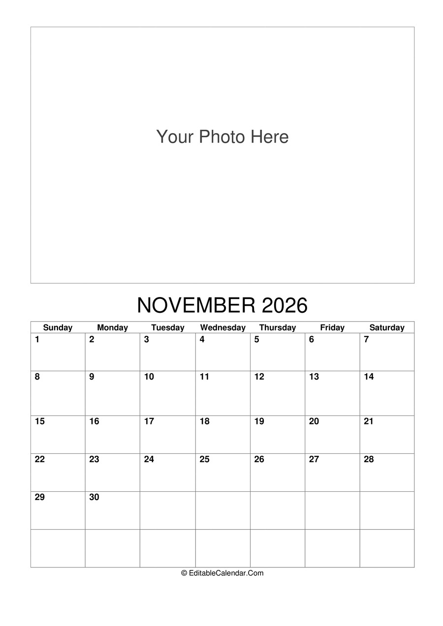 November 2026 Calendar Templates In Word PDF Excel