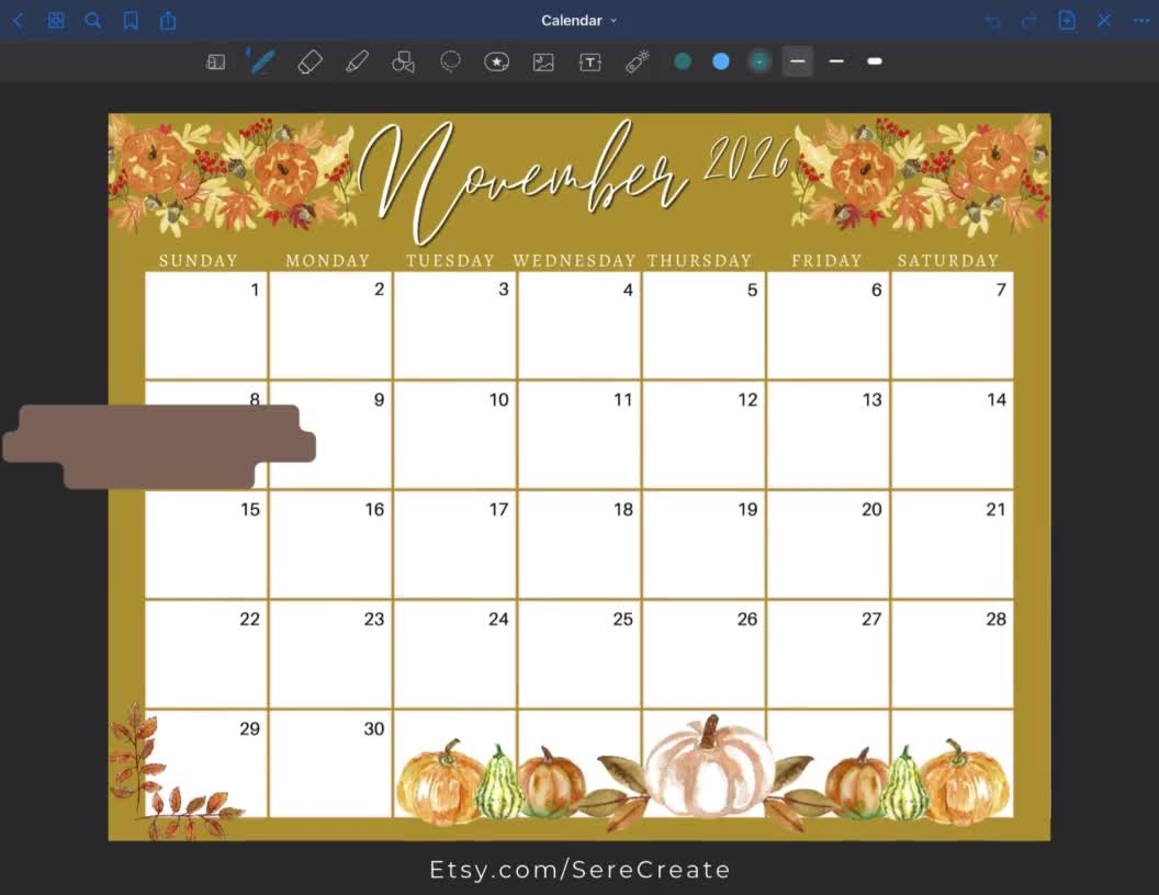 November Calendar 2026 Printable Leaves