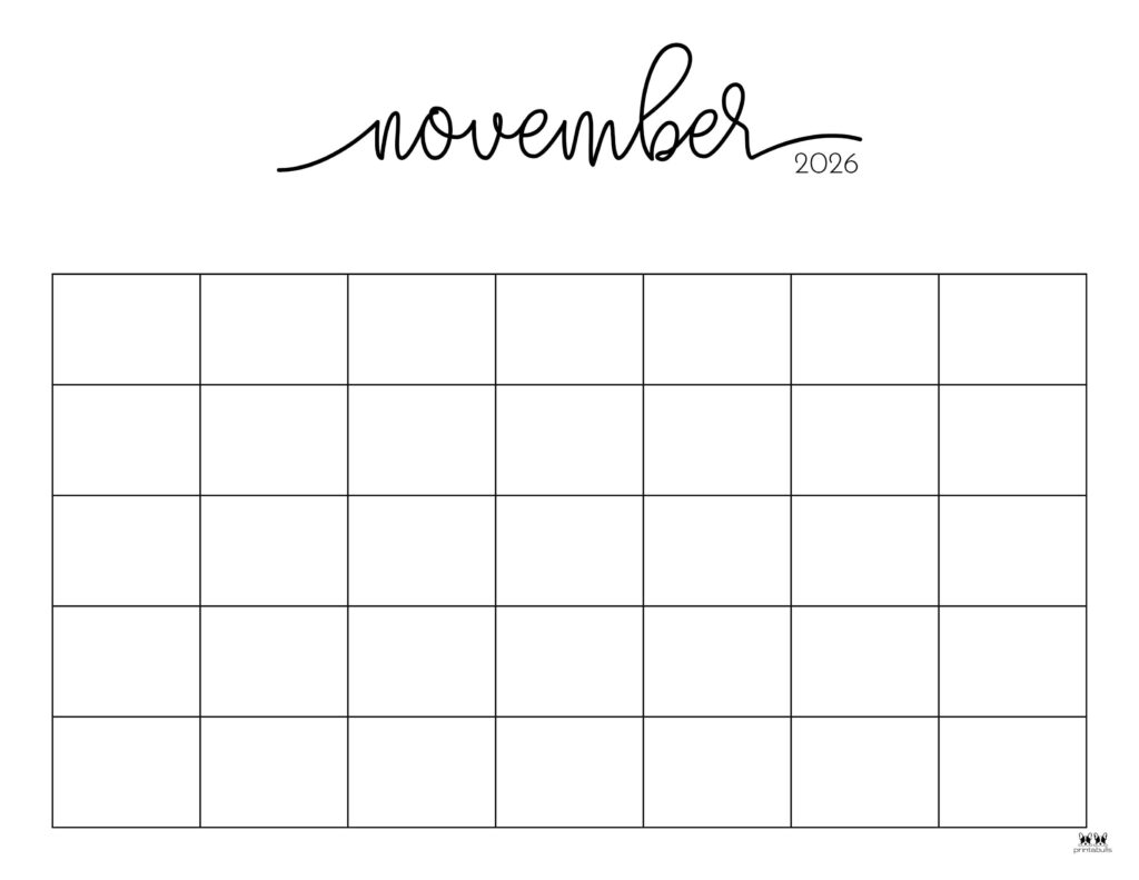 November 2026 Calendars 150 FREE Printables Printabulls