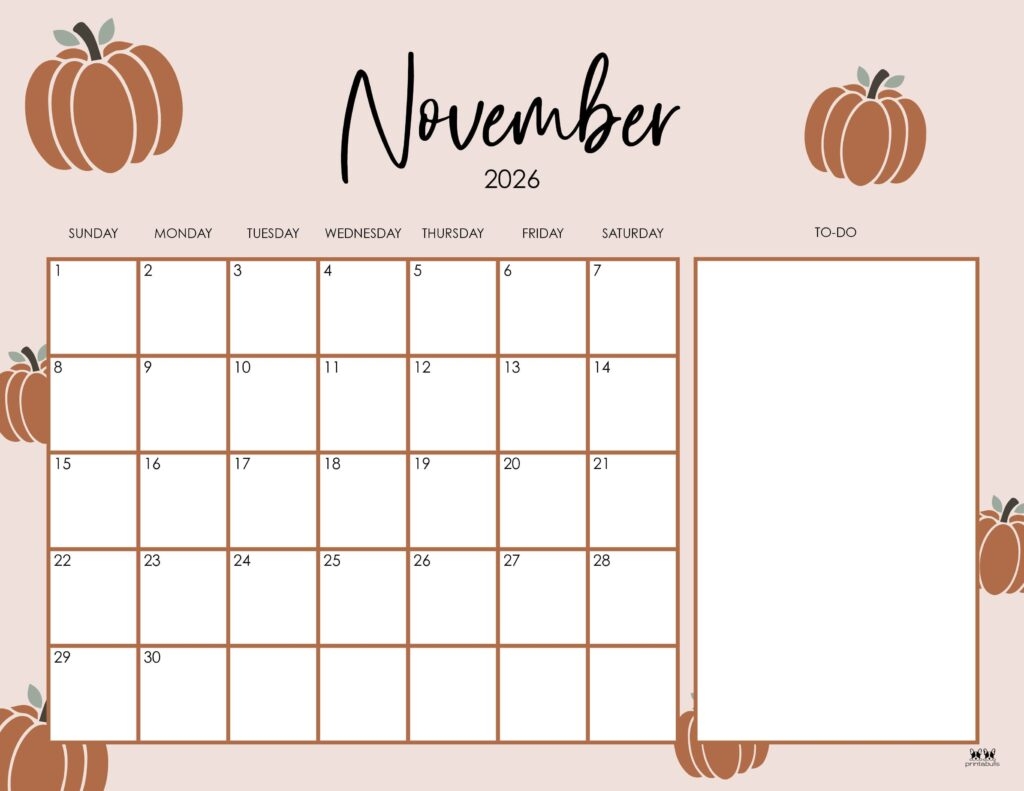 November 2026 Calendars 150 FREE Printables Printabulls