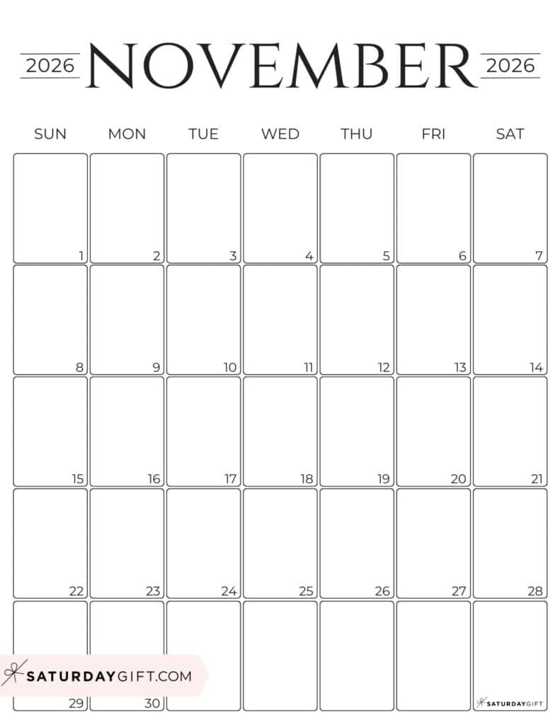 Blank Calendar Nov 2026 Printable
