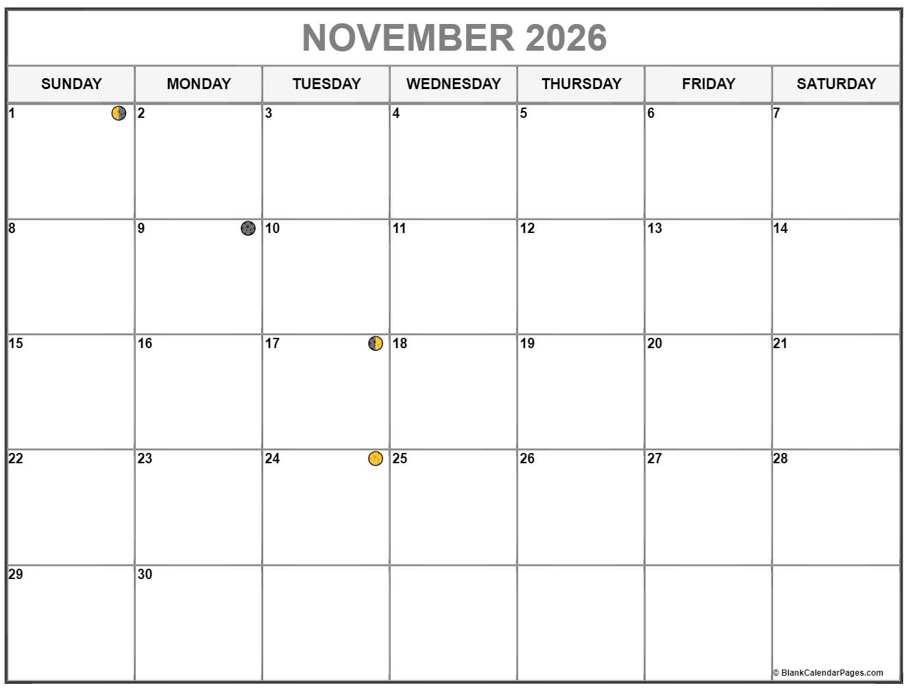 November 2026 Lunar Calendar Moon Phase Calendar