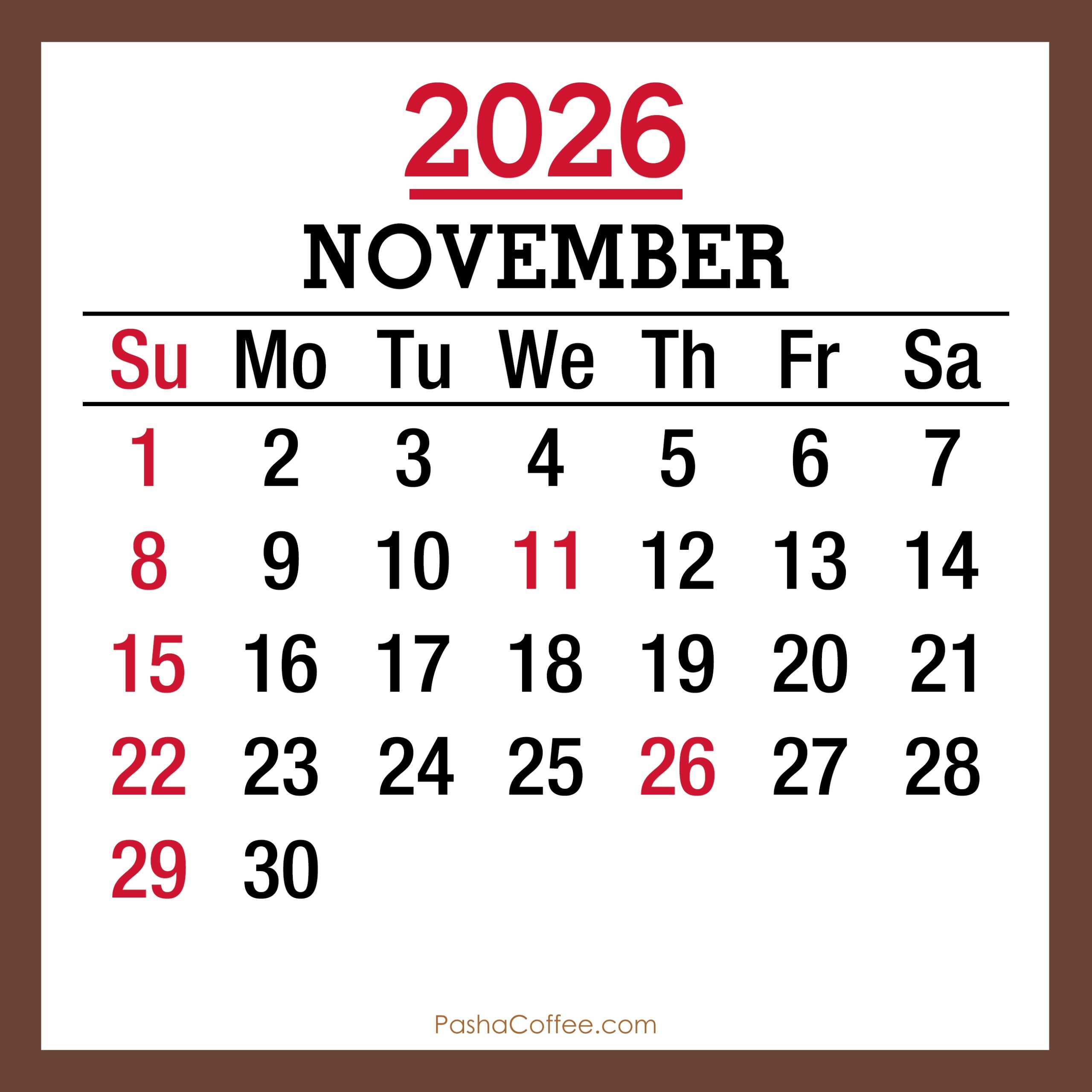 November 2026 Calendar With Holidays Usa