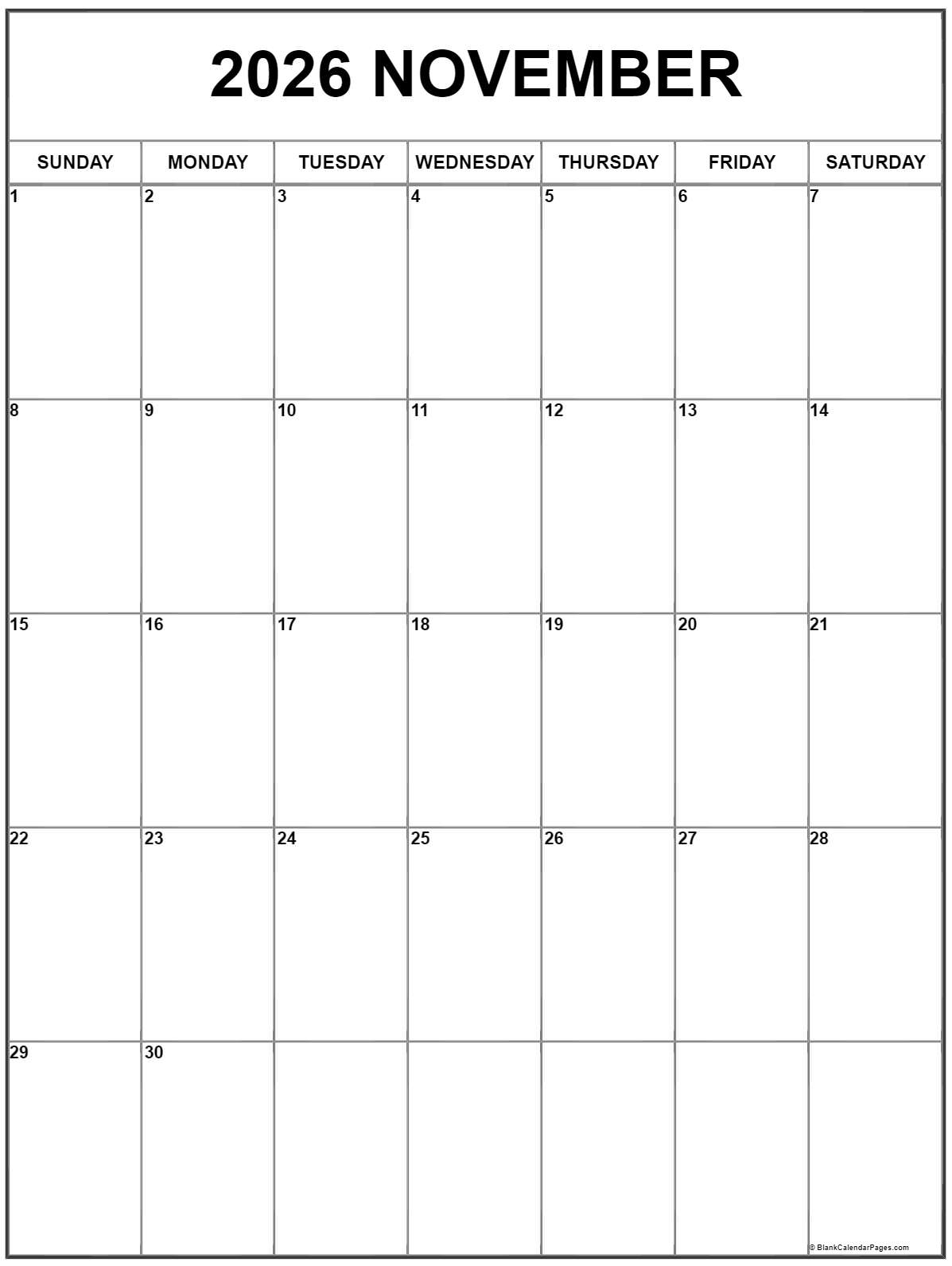 November 2026 Vertical Calendar Portrait