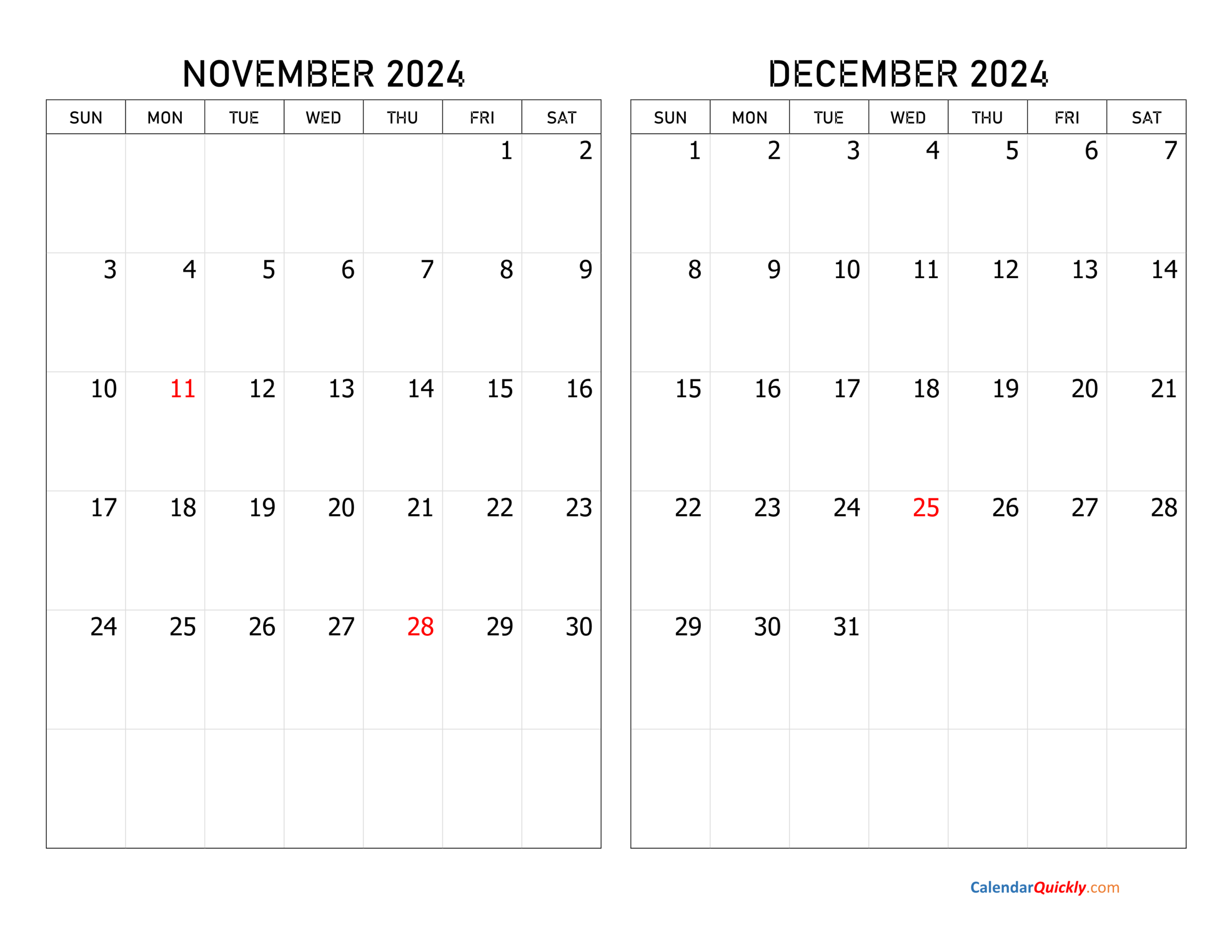 November And December 2024 Calendar Calendar Quickly