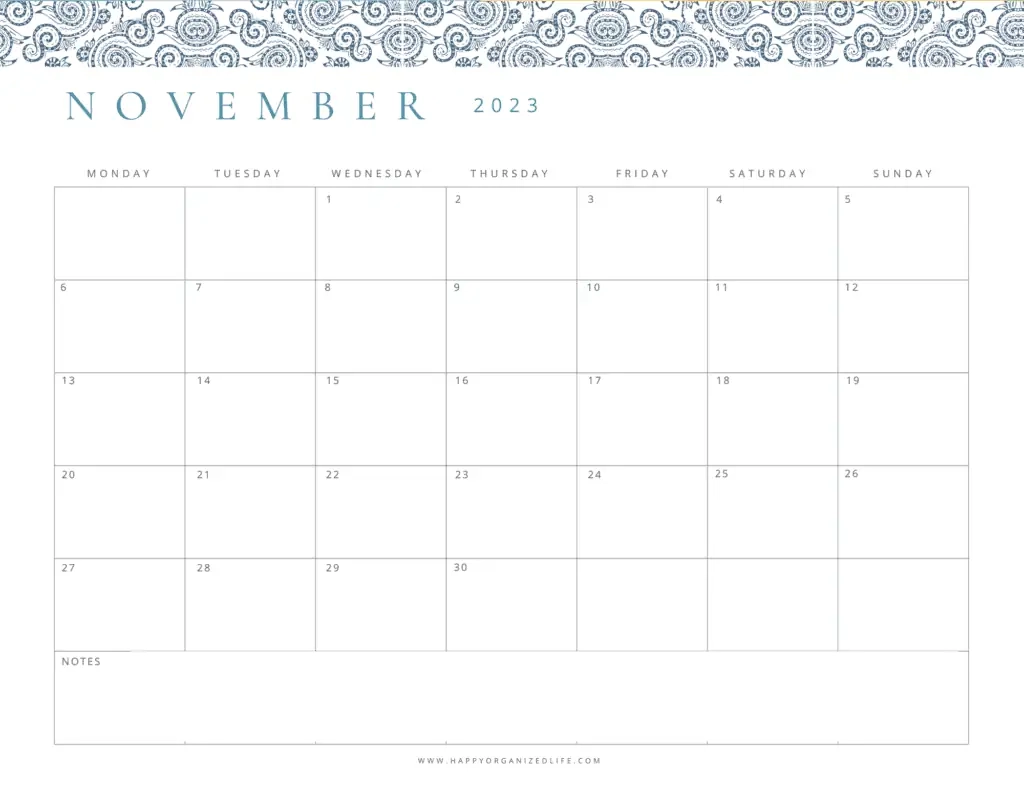 November Calendar Printable Weekends Shaded