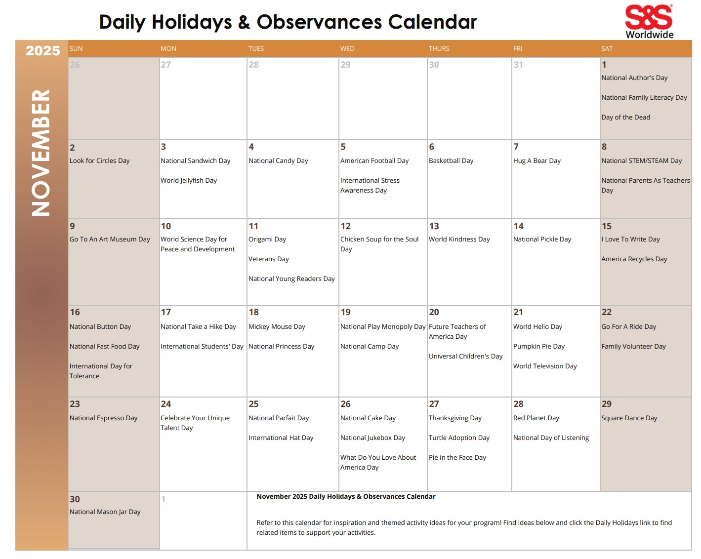 November Calendar With Holidays Printable