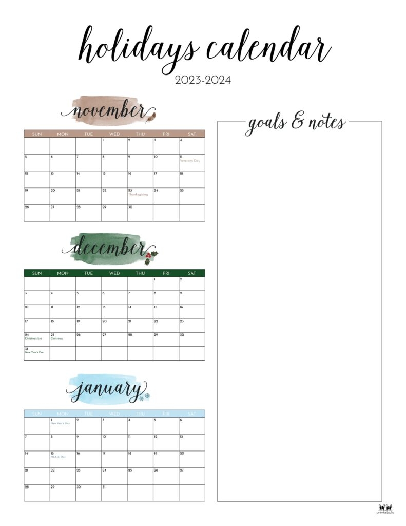 November December 2023 Calendars 12 Printables Printabulls