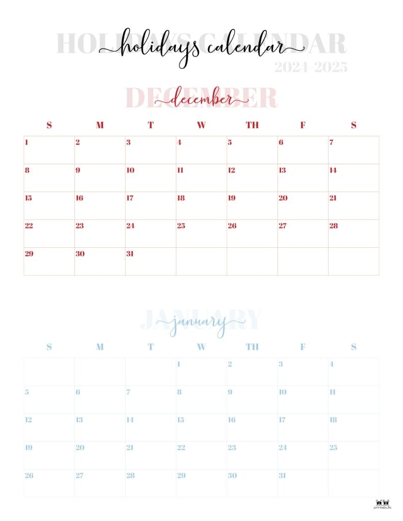 November December 2024 Calendars 28 Printables Printabulls