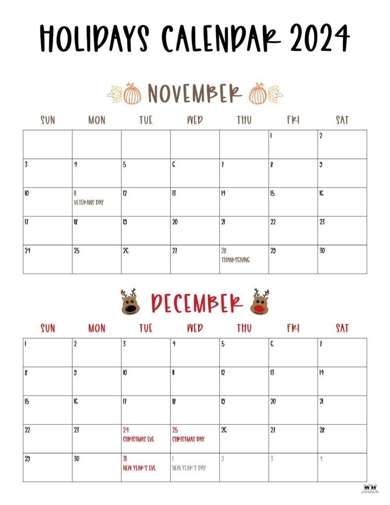 Printable November December Calendar