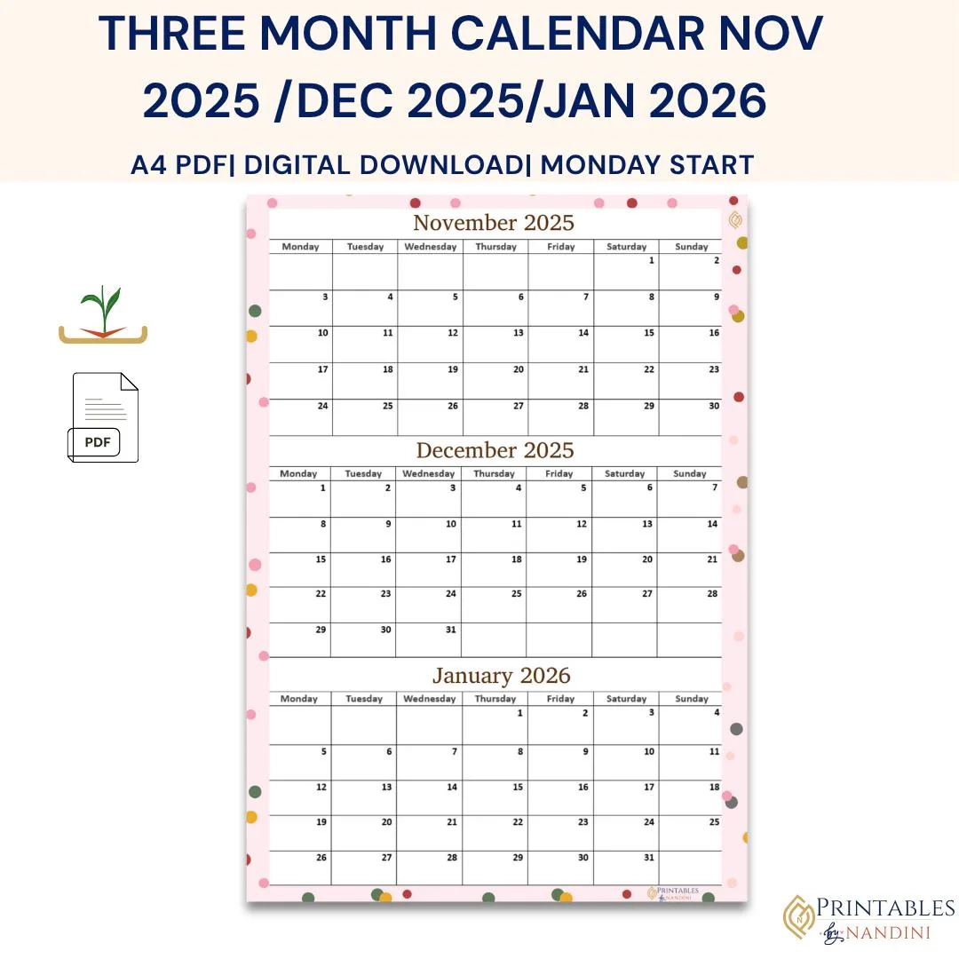 November december And January 2026 monday Start 2025 2026 Calendar 