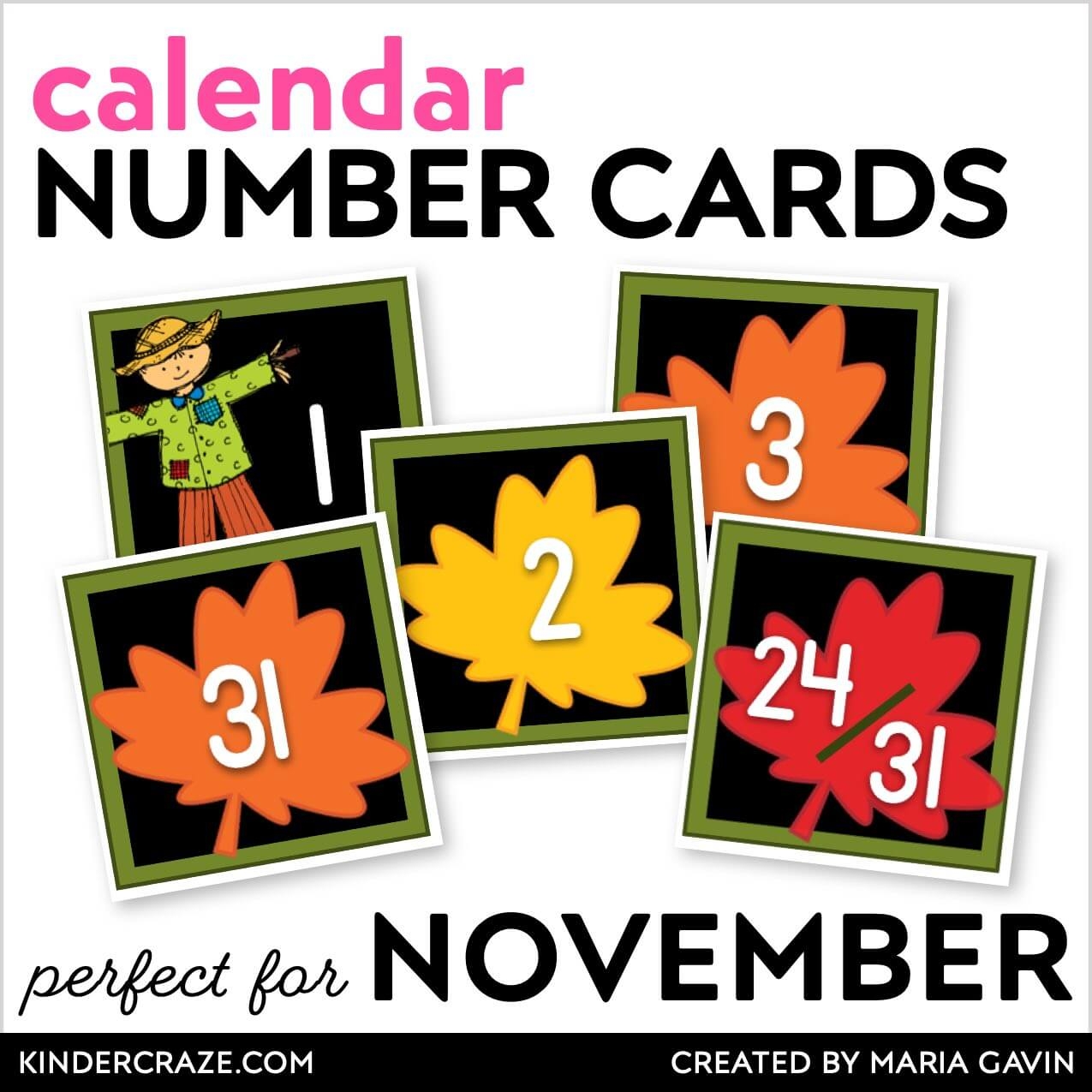 November Fall Leaves Calendar Numbers With Black Backgrounds 