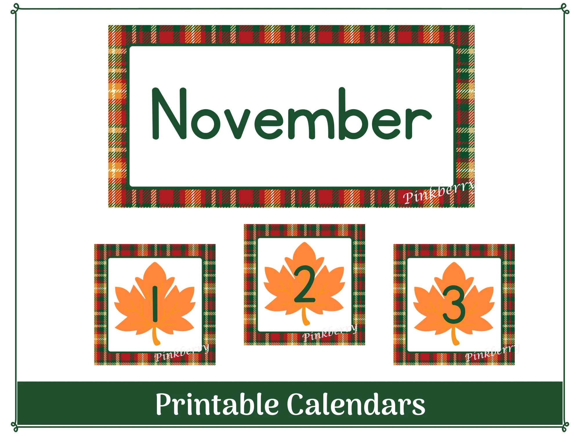 November Plaid Classroom Calendar Printable Headers amp Numbers 