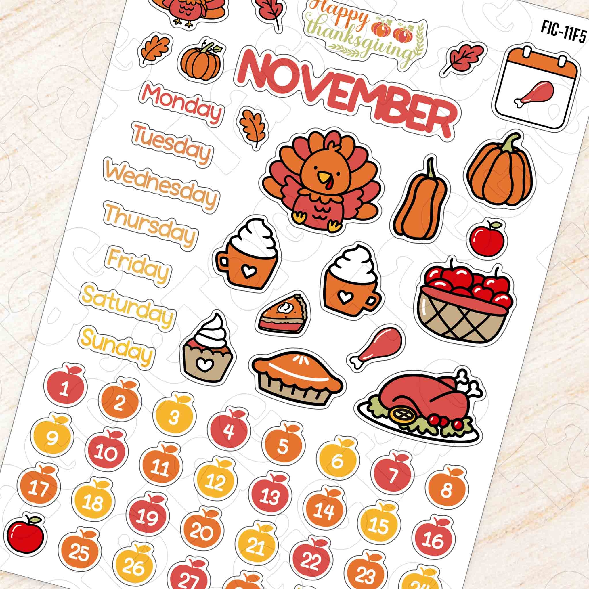 November Thanksgiving Theme Planner Stickers Planner Stickers 