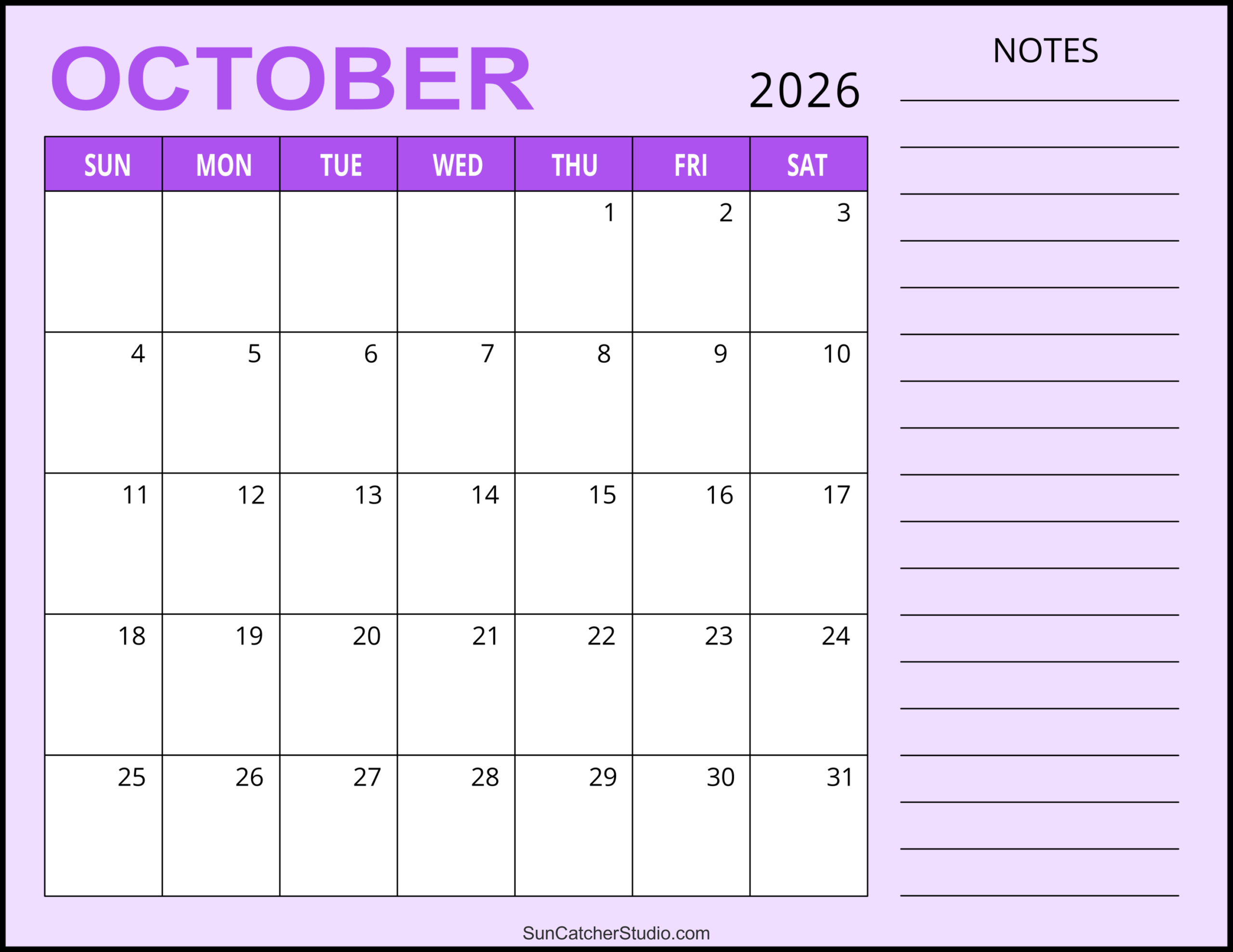 October 2026 Calendar Free Printable Free Printables 