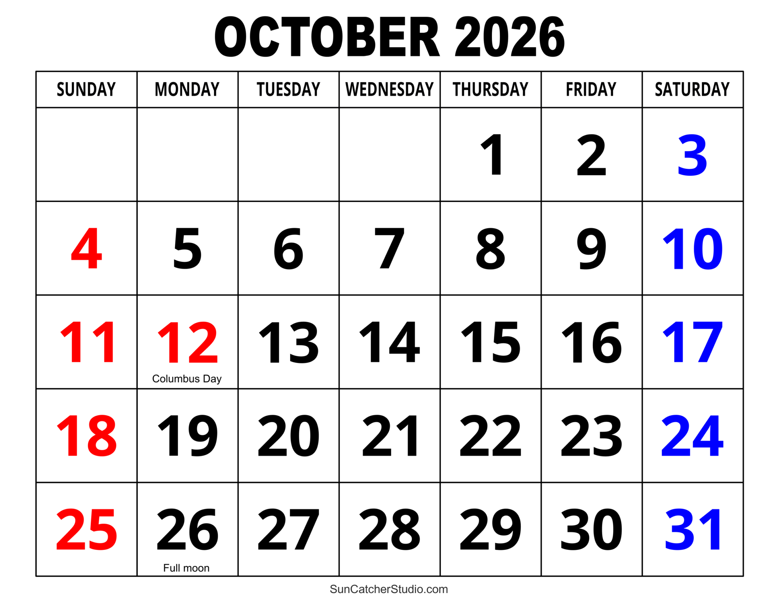 October 2026 Calendar Free Printable Free Printables 