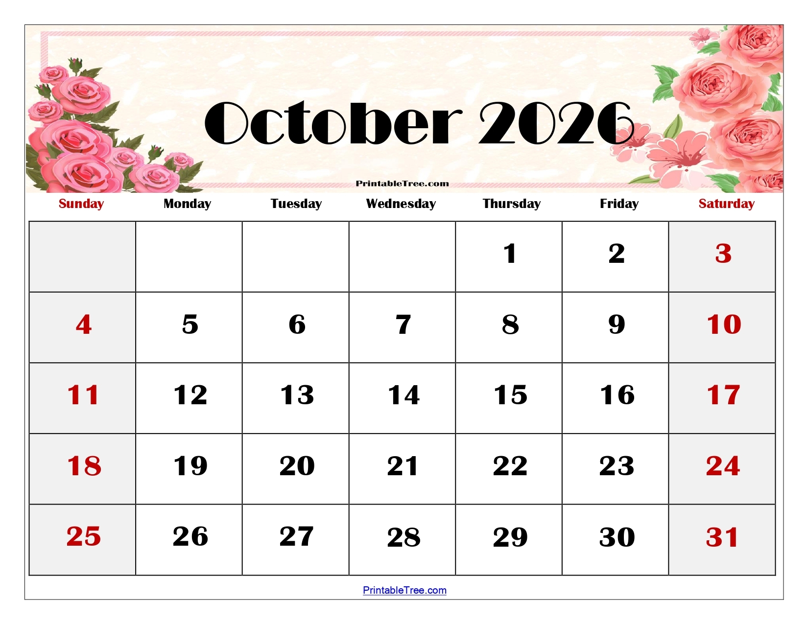 Calendar For October 2026 Printable