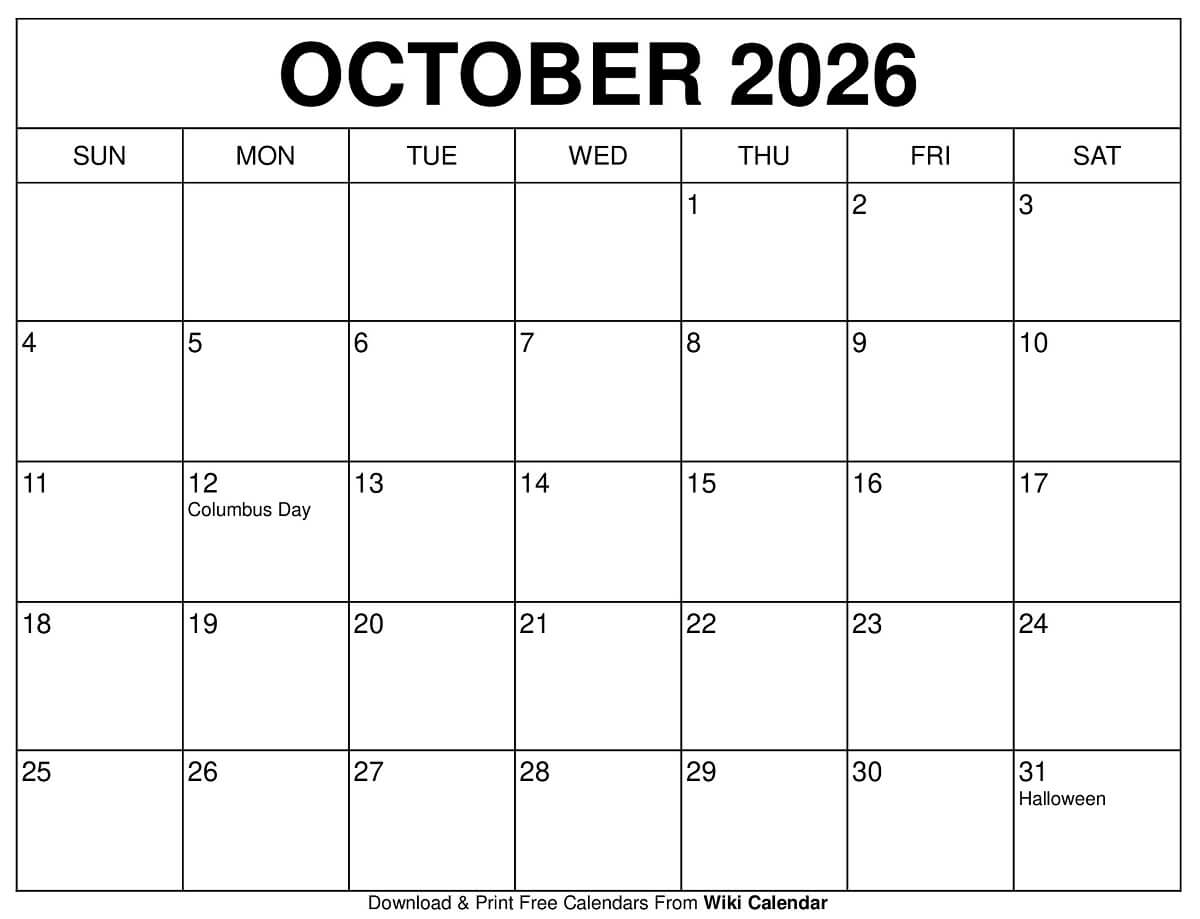 October 2026 Calendar Printable Templates amp More