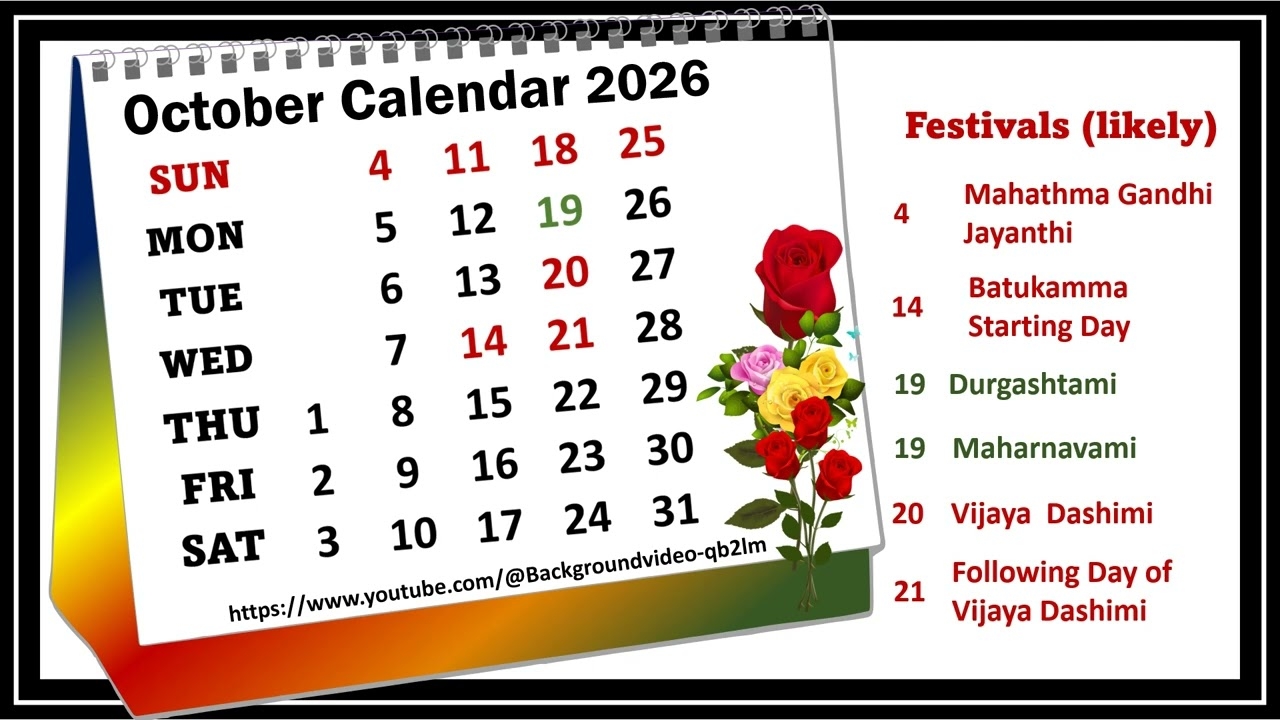 October Calendar 2026 octobercalender2026 YouTube