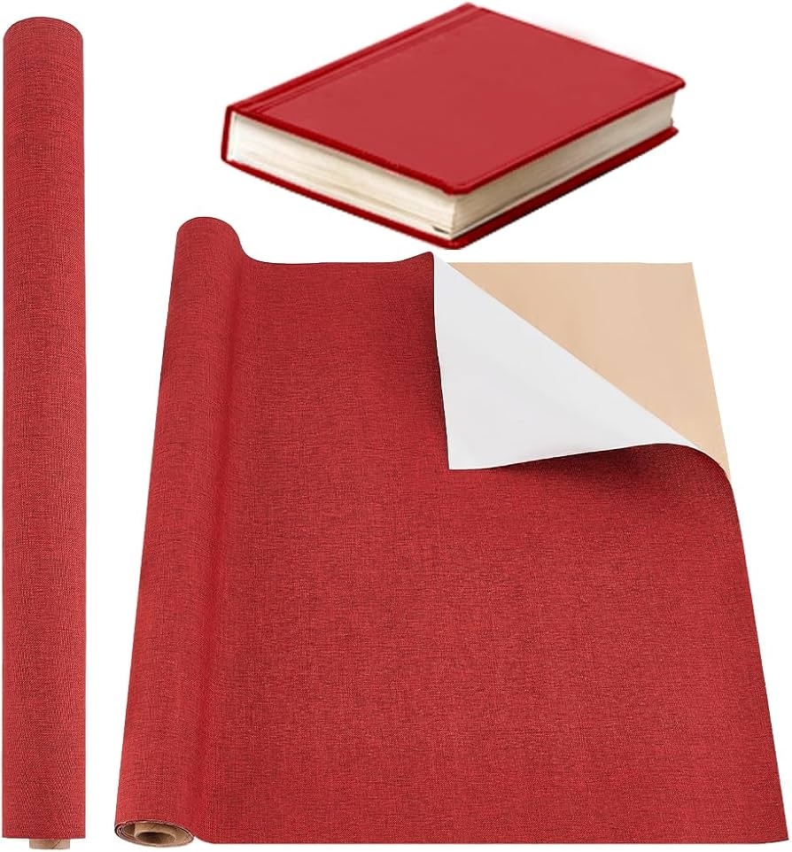 OLYCRAFT 100 X 43 Cm Dark Red Self Adhesive Bookbinding Cloth Book Cloth 0 3 Mm Thick Book Linen Book Cover Linen Fabric With Paper Backing Tightly 