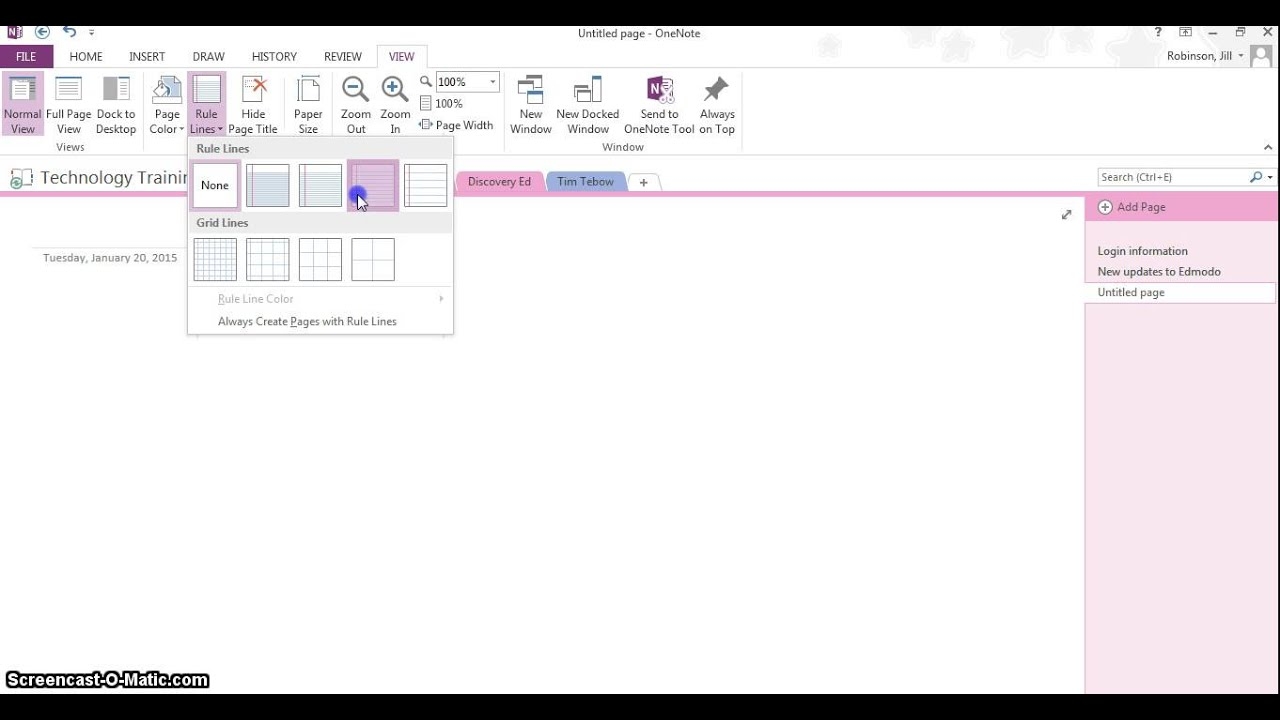 OneNote Applying Page Templates And Ruled Lines